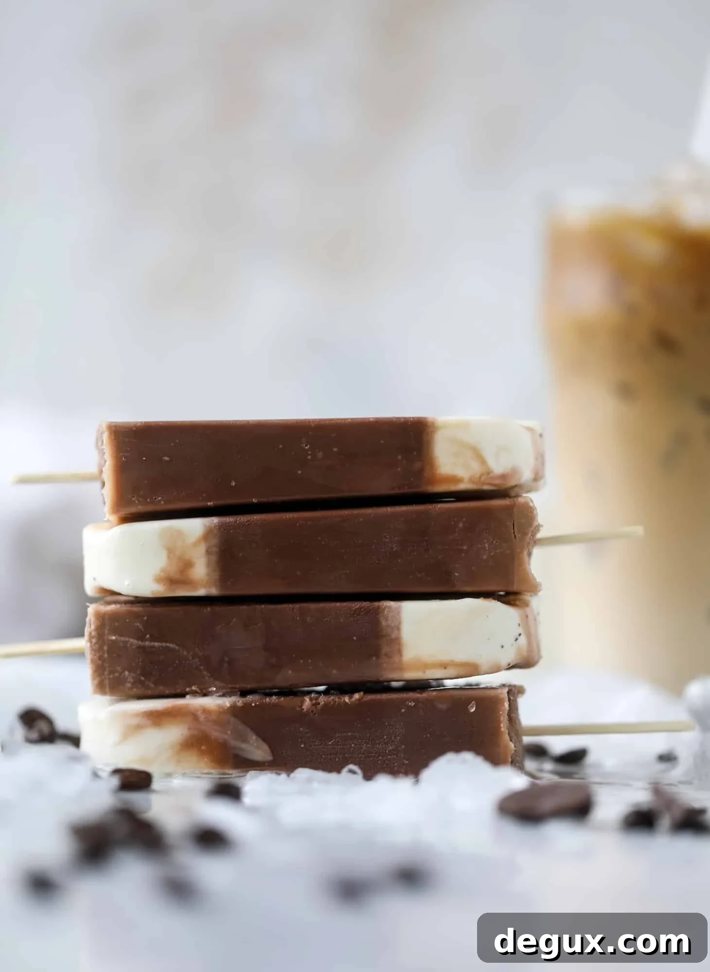 Sweet Cream Cold Brew Fudgesicle Recipe for Coffee Lovers 7 These fudgesicles are made with cold brew and dutch process cocoa for the most fun grown-up popsicle that can also deliver a little caffeine jolt. Topped with vanilla bean sweet cream, these are just like an iced latte in a pop! Serve as a treat or a snack!