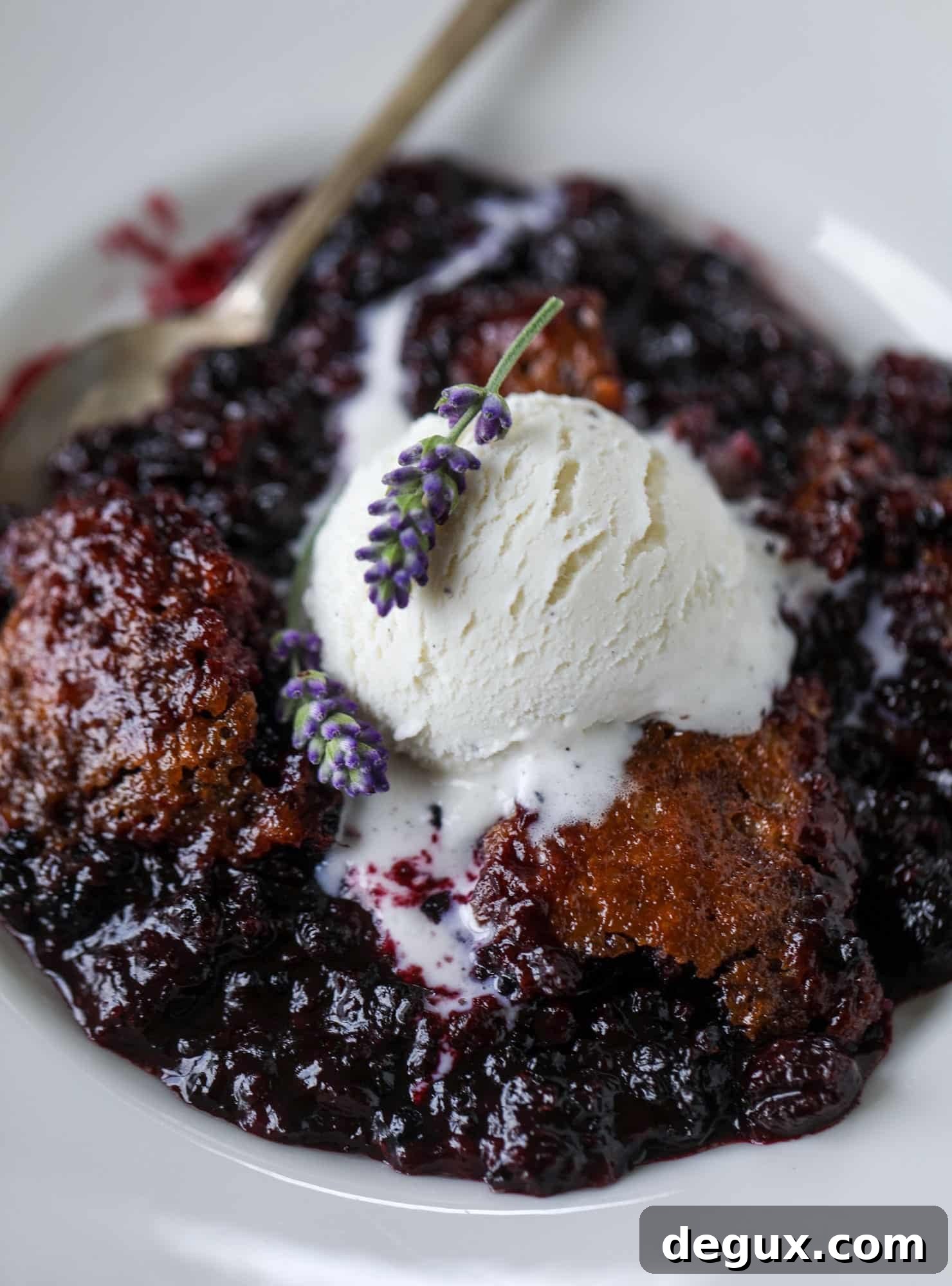Black Raspberry and Lavender Cobbler Recipe for Summer Desserts 7 This black raspberry cobbler is a summer dream come true! The bursting black raspberries are rich and sweet, then add in a touch of lavender for incredible flavor and you're all set. The cobbler cake topping is perfect for vanilla ice cream. Win! I howsweeteats.com #black #raspberry #cobbler #lavender #summer #desserts #icecream