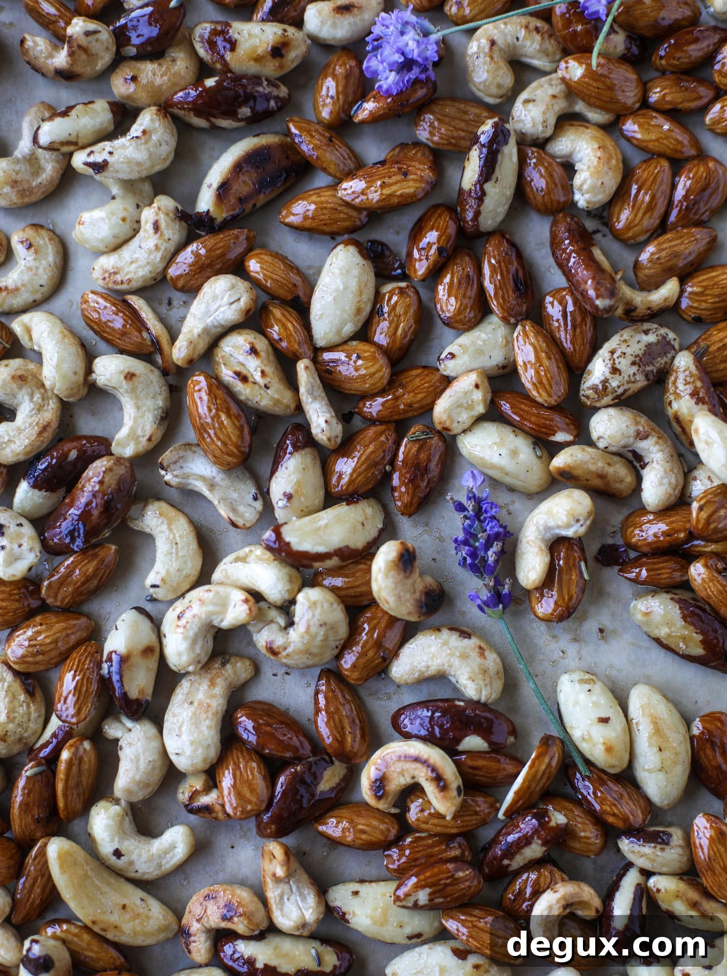 These salted honey lavender nuts are the best snack to make for when you're on the go or when you need a perfect appetizer for your dinner party. Roasted, sweet and salty with a hint of lavender makes these irresistible!