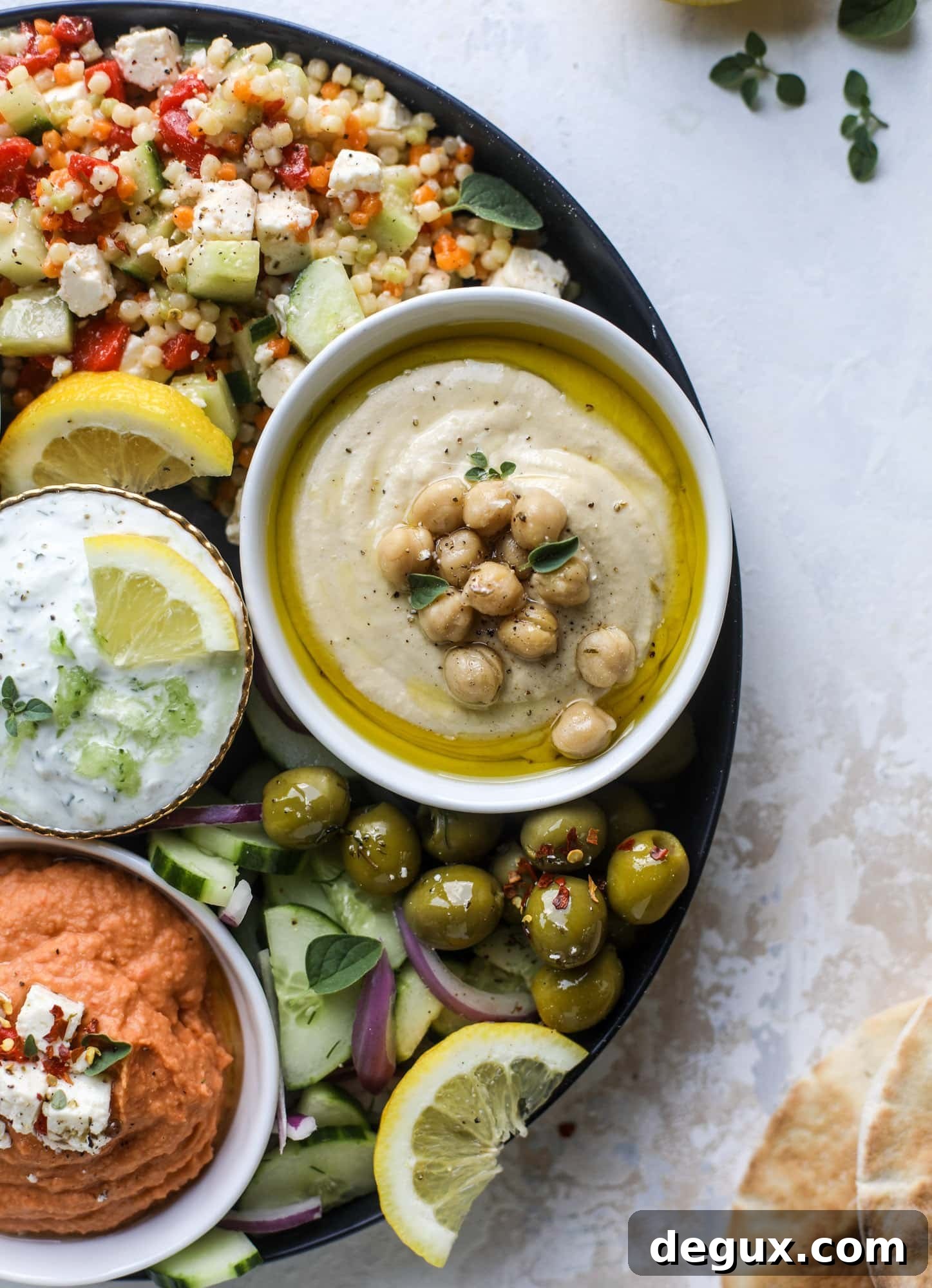 Close up of hummus with toppings