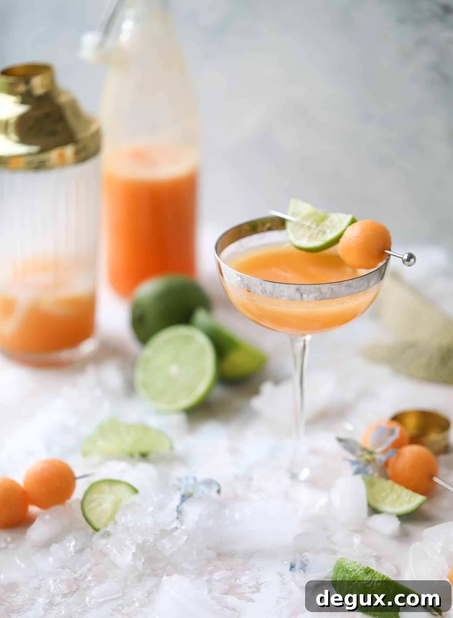 Cantaloupe Daiquiri Recipe: Fresh, Tropical Summer Cocktail 2 This cantaloupe daiquiri is the perfect way to celebrate summer! Freshly juiced melon, lime juice, rum and maraschino cherries - it's refreshing and cool and a fantastic cocktail to have during happy hour! Isn't the color amazing too?!