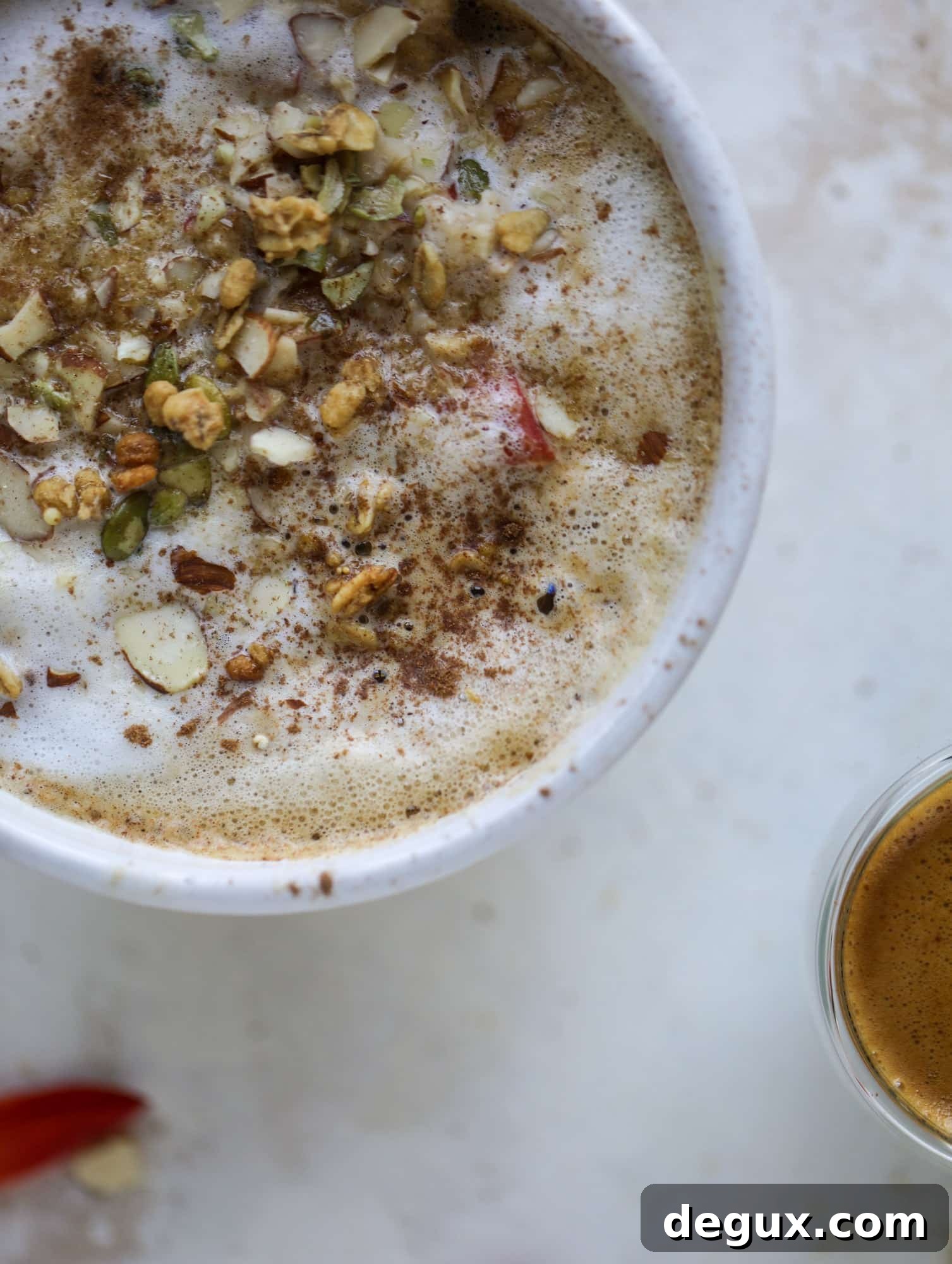 Apple Cinnamon Oatmeal Latte Recipe: Cozy Fall Coffee Drink 7 This oatmeal latte recipe is the best of both worlds! Creamy, dreamy apple cinnamon oatmeal combined with freshly brewed espresso makes for the best breakfast every. Satisfying and caffeinating! I howsweeteats.com #oatmeal #latte #apple #cinnamon #breakfast #coffee