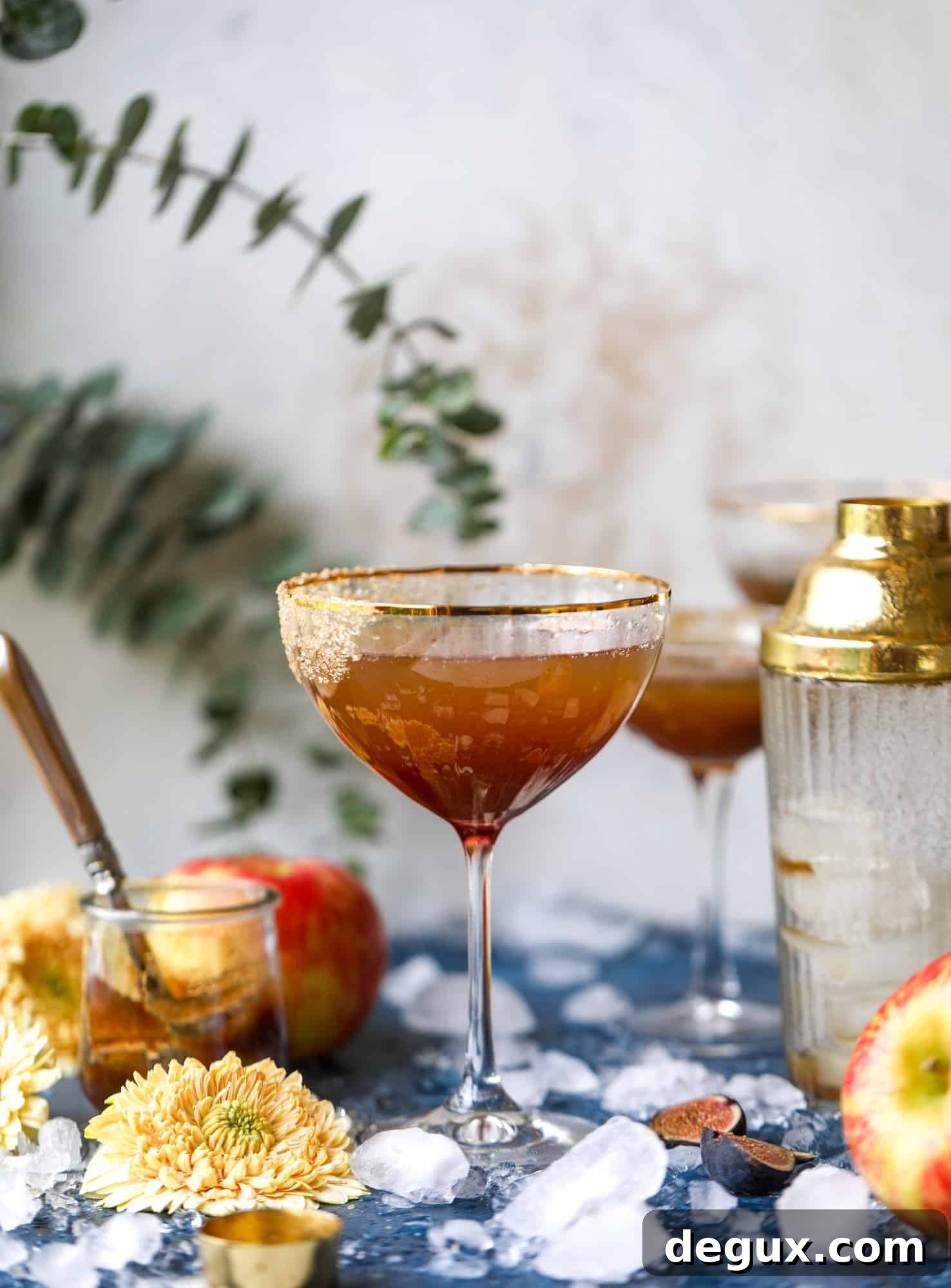 Autumn Apple Bourbon Fizz Cocktail Recipe 2 This apple butter cocktail is perfect for the fall season and incredibly delicious! It's super simple too: you need apple butter, bourbon and ginger ale or ginger beer. A cinnamon sugar rim and a fig garnish make it super pretty. YUM.