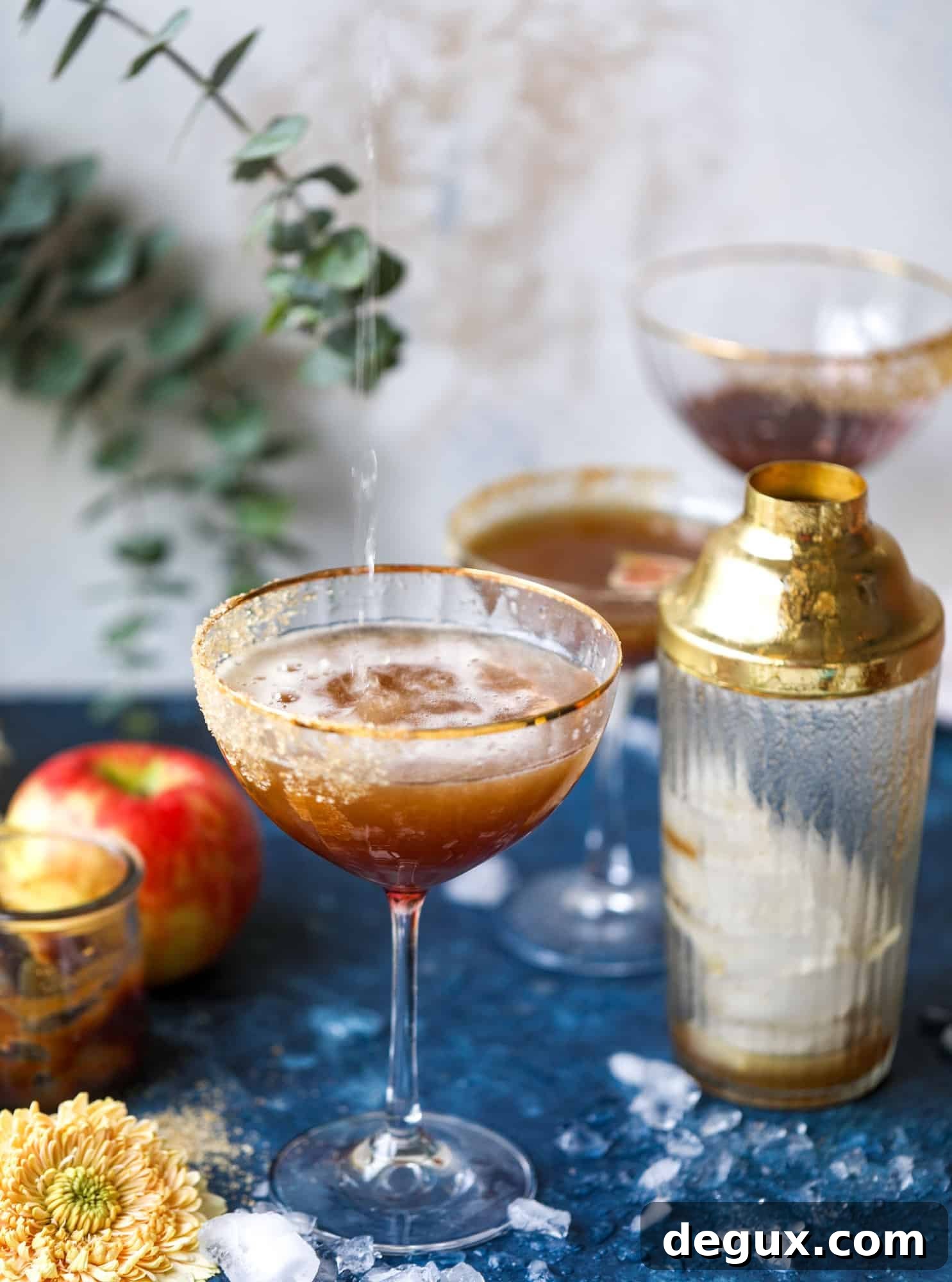 Autumn Apple Bourbon Fizz Cocktail Recipe 6 This apple butter cocktail is perfect for the fall season and incredibly delicious! It's super simple too: you need apple butter, bourbon and ginger ale or ginger beer. A cinnamon sugar rim and a fig garnish make it super pretty. YUM.