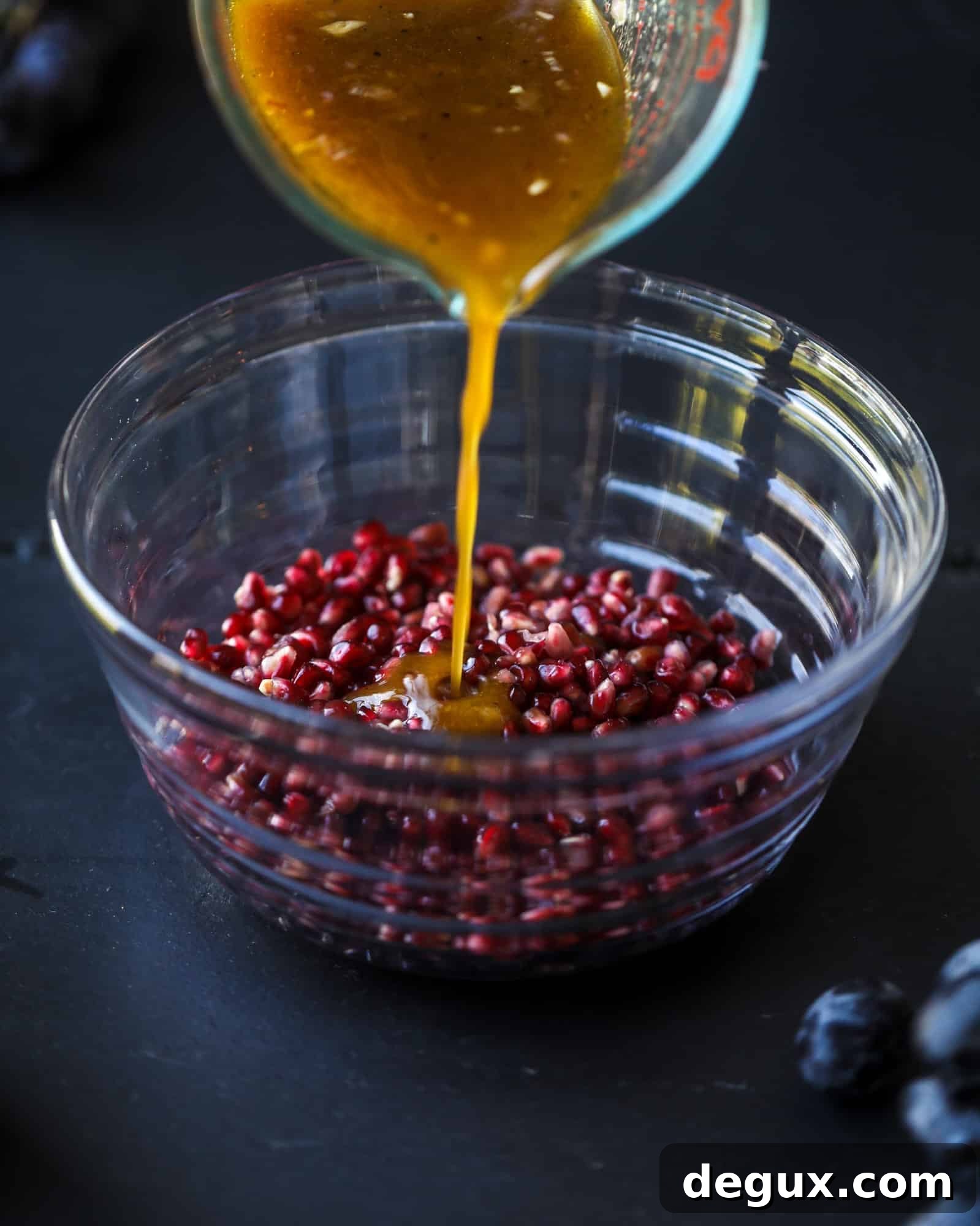 Close up of pomegranate relish on a board