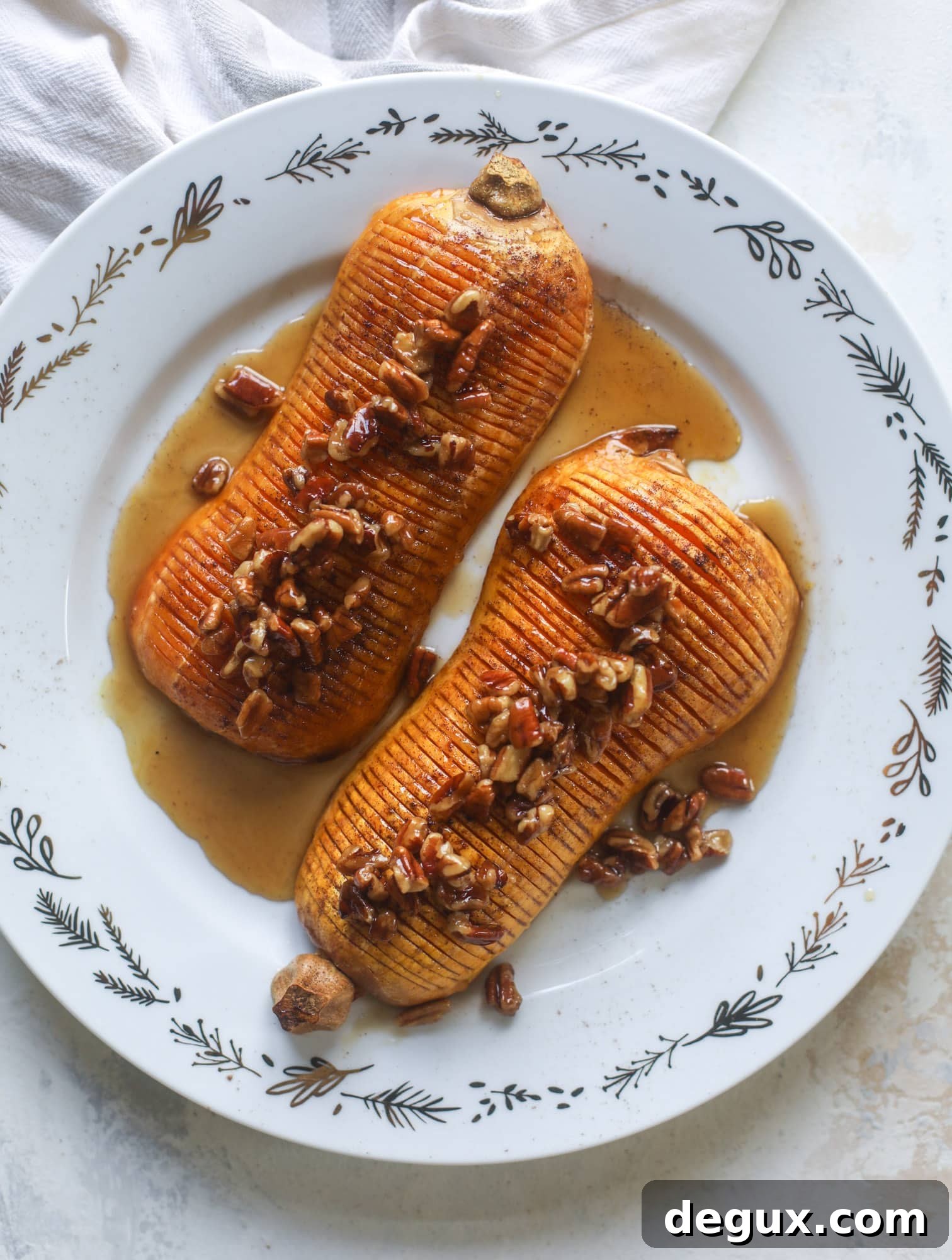 Perfectly caramelized edges on hasselback squash slices.