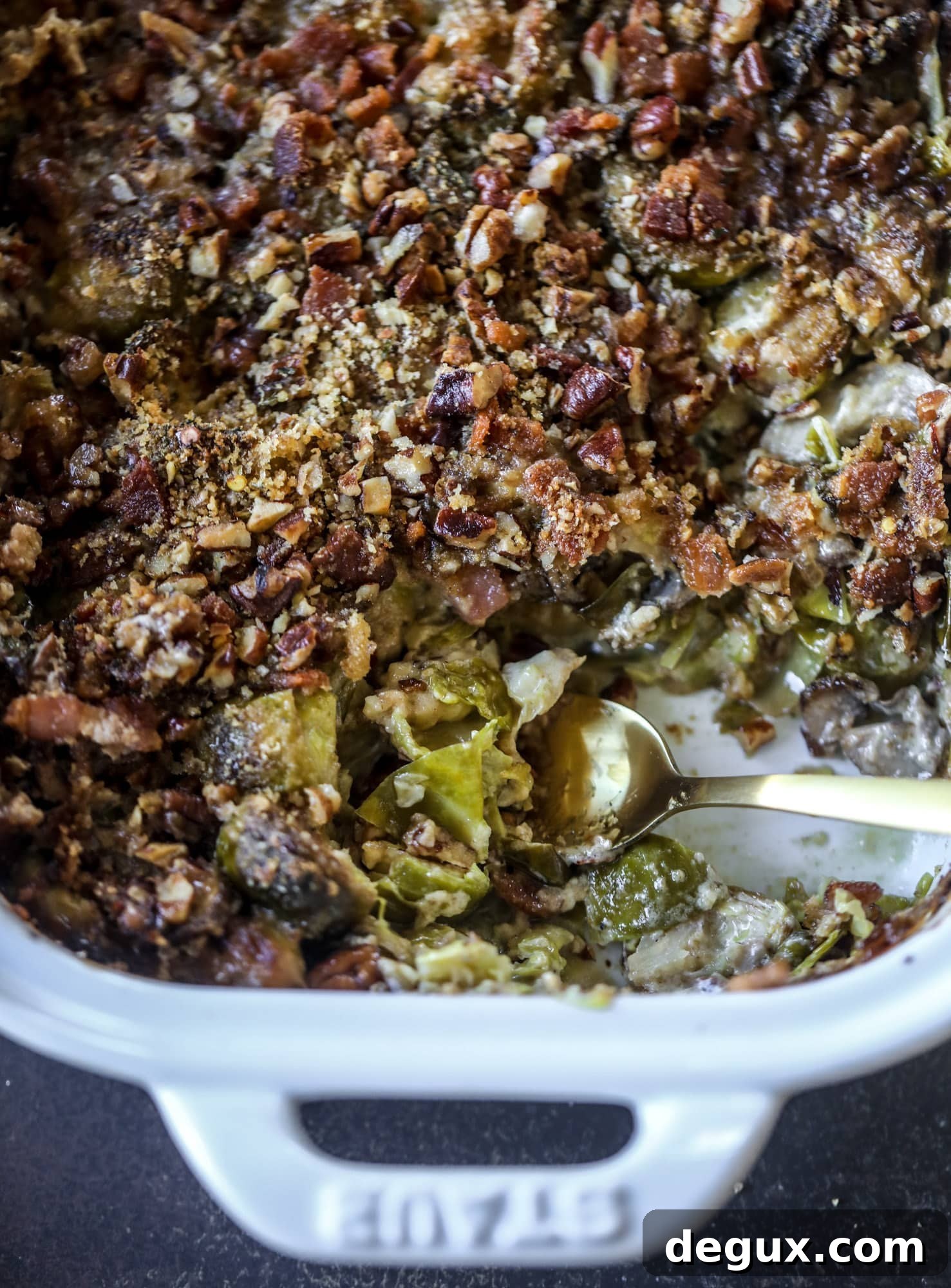 Crazy Good Brussels Sprouts Gratin Recipe for Holiday Sides 10 This brussels sprouts gratin is heaven in a dish! It's super flavorful, delicious and comes together to create a fabulous side dish for Thanksgiving or the holidays. Pancetta and cheese turn this in to flavor town - you won't be able to stop eating it! I howsweeteats.com #brusselssprouts #gratin