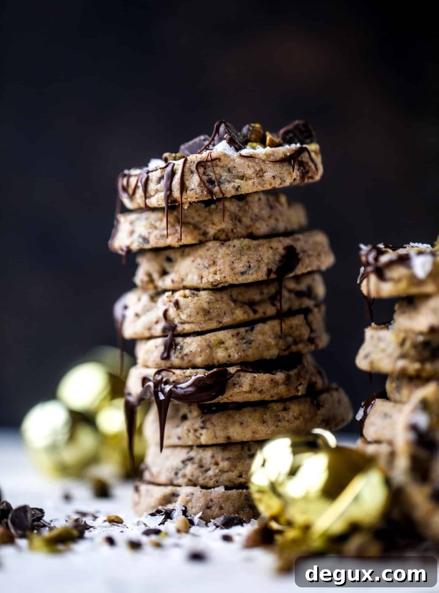 Brown Butter Pistachio Chocolate Chunk Shortbread Cookies 7 This chocolate pistachio shortbread recipe is the perfect combo of sweet and salty in a crunchy cookie! Melty, rich dark chocolate comes together with roasted, salted pistachios to make a delicious crunchy cookie! I howsweeteats.com #chocolate #pistachio #shortbread