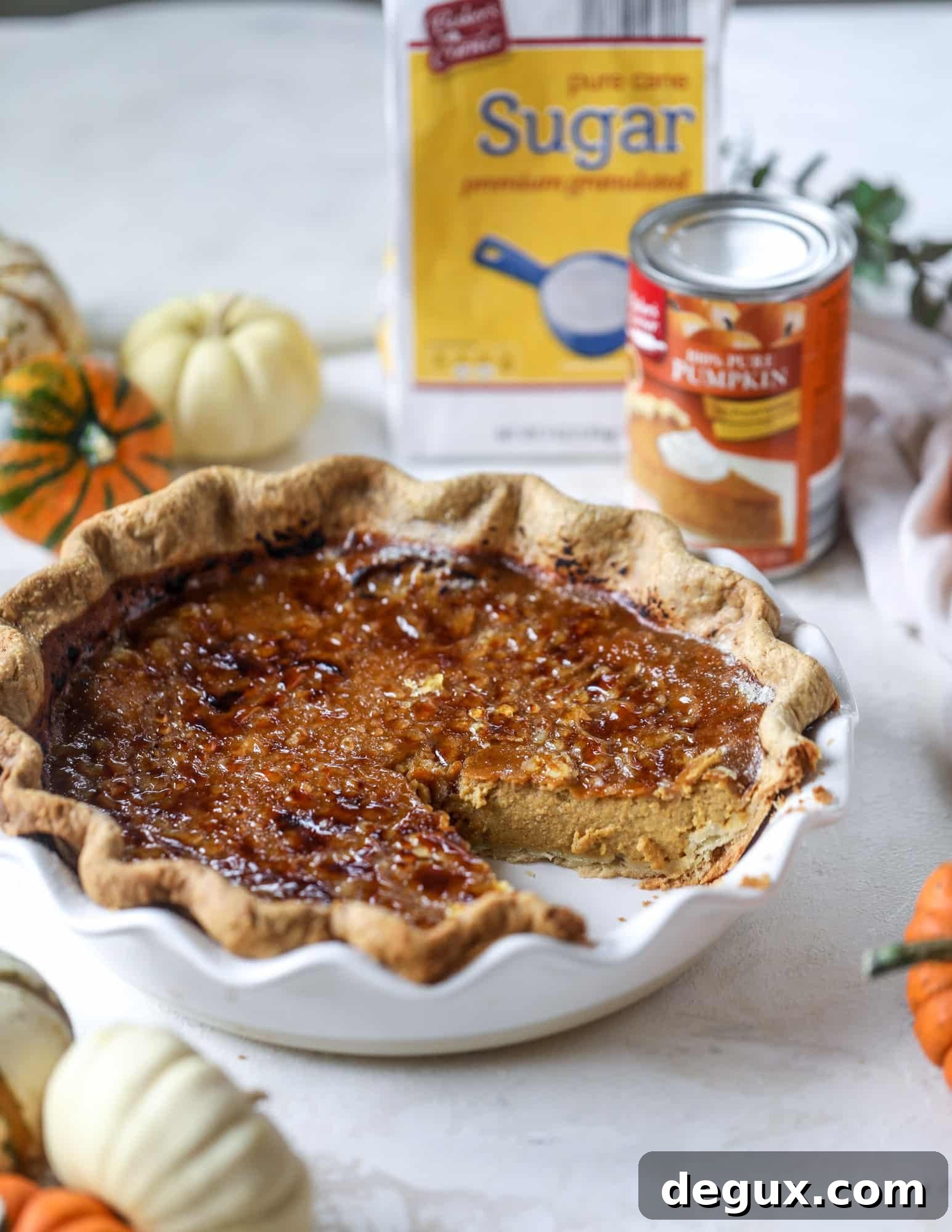 Bourbon Brûlée Pumpkin Pie Recipe for Holiday Desserts 7 This brûlée pumpkin pie is the best of both worlds in pumpkin desserts! A delicious flaky crust, a creamy pumpkin filling and a crunchy, crispy topping - brûléed sugar right before serving. It's a whole new way to serve pumpkin pie!