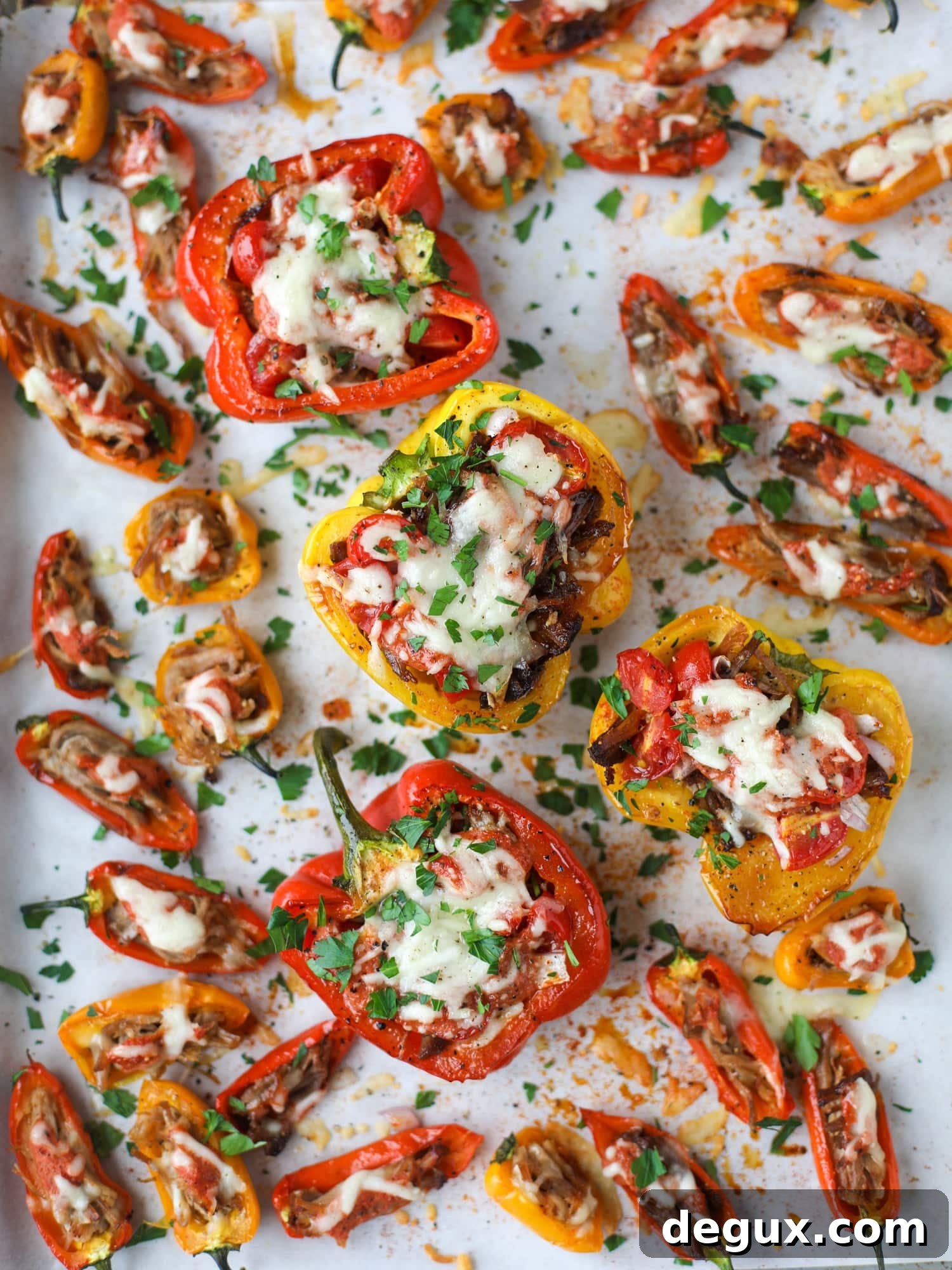 Fire-Roasted Pulled Pork Stuffed Peppers Recipe 5 These pulled pork stuffed peppers are a delicious dinner idea for any weeknight! They work great with leftover pulled pork and the filling is totally customizable. They are flavorful, come together quickly and always a crowd pleaser! I howsweeteats.com #pulledpork #stuffedpeppers
