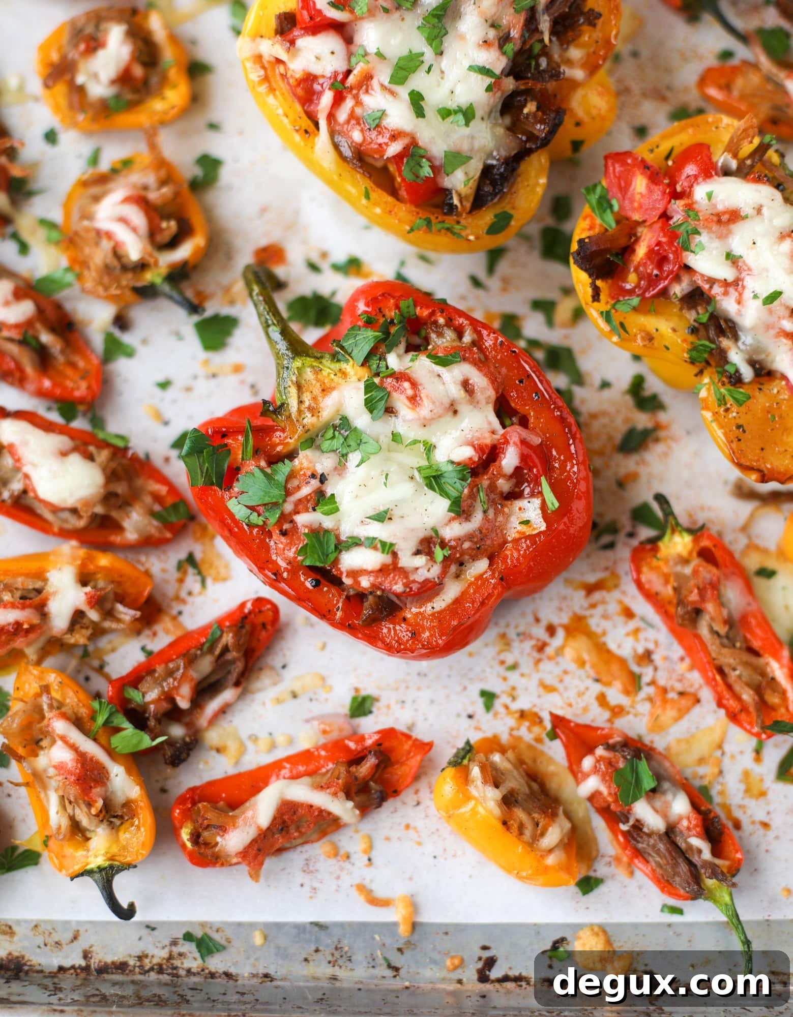 Fire-Roasted Pulled Pork Stuffed Peppers Recipe 6 These pulled pork stuffed peppers are a delicious dinner idea for any weeknight! They work great with leftover pulled pork and the filling is totally customizable. They are flavorful, come together quickly and always a crowd pleaser! I howsweeteats.com #pulledpork #stuffedpeppers