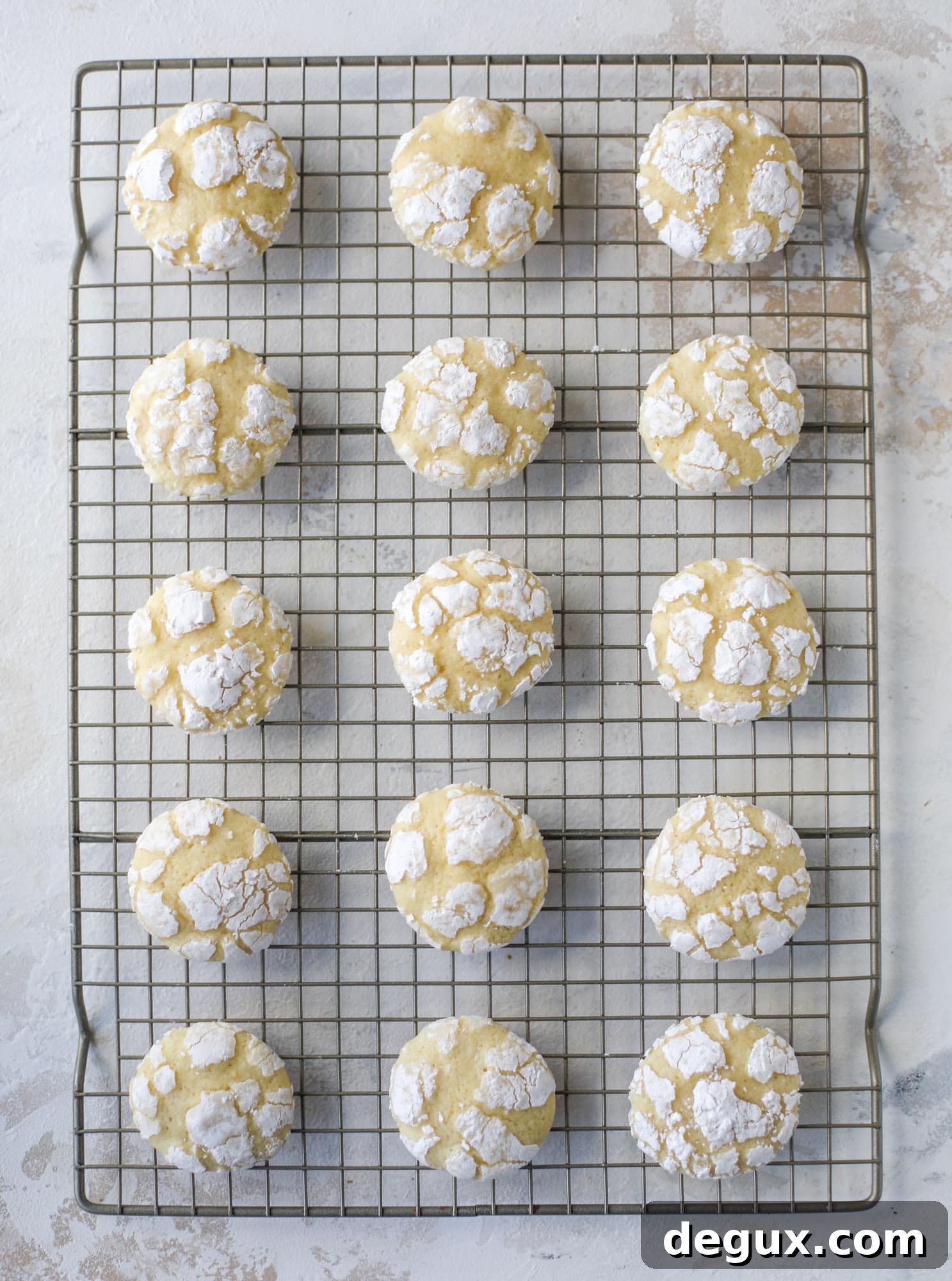 Lemon crinkle cookies - bright, tender cookies rolled in powdered sugar.