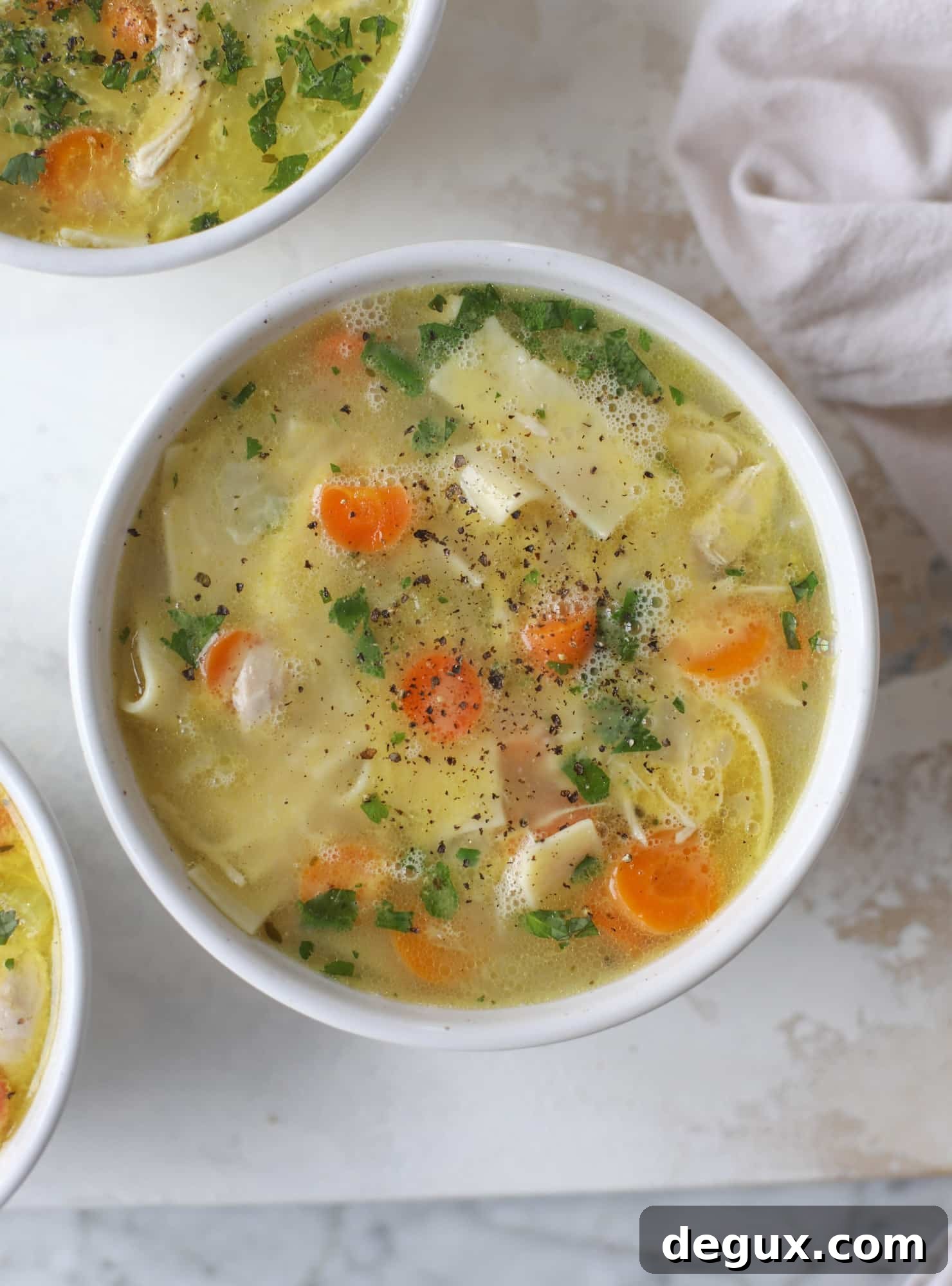 Chicken, Noodle, and Egg Drop Soup Recipe — Quick Comfort Bowl 7 This chicken noodle egg drop soup is the ultimate comfort food! Homemade stock and satisfying ingredients provide the best nourishment and comfort!