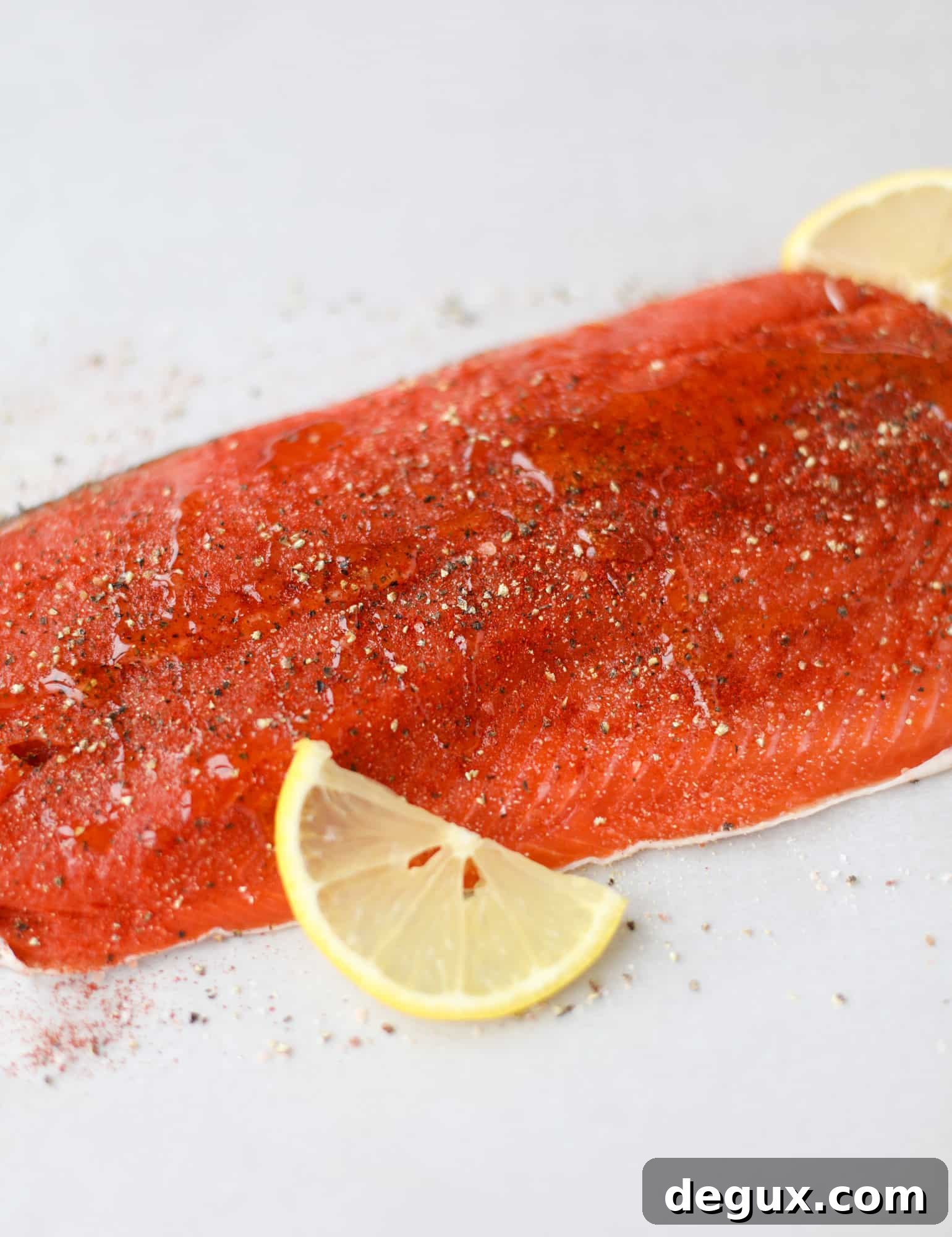 Spicy Honey-Glazed Roasted Salmon Recipe 3 This hot honey salmon is flaky and buttery with a hint of heat and a spritz of lemon. It's an easy weeknight meal and is delicious on salads for lunch!