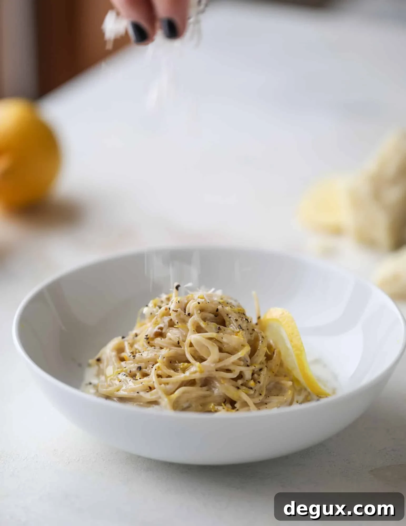 Cozy Lemon Pasta Bowl Recipe for Creamy, Zesty Comfort 5 This cozy lemon pasta is light, refreshing and perfect for dinner when paired with a simple greens salad. It comes together in 20 minutes! I howsweeteats.com #lemon #pasta