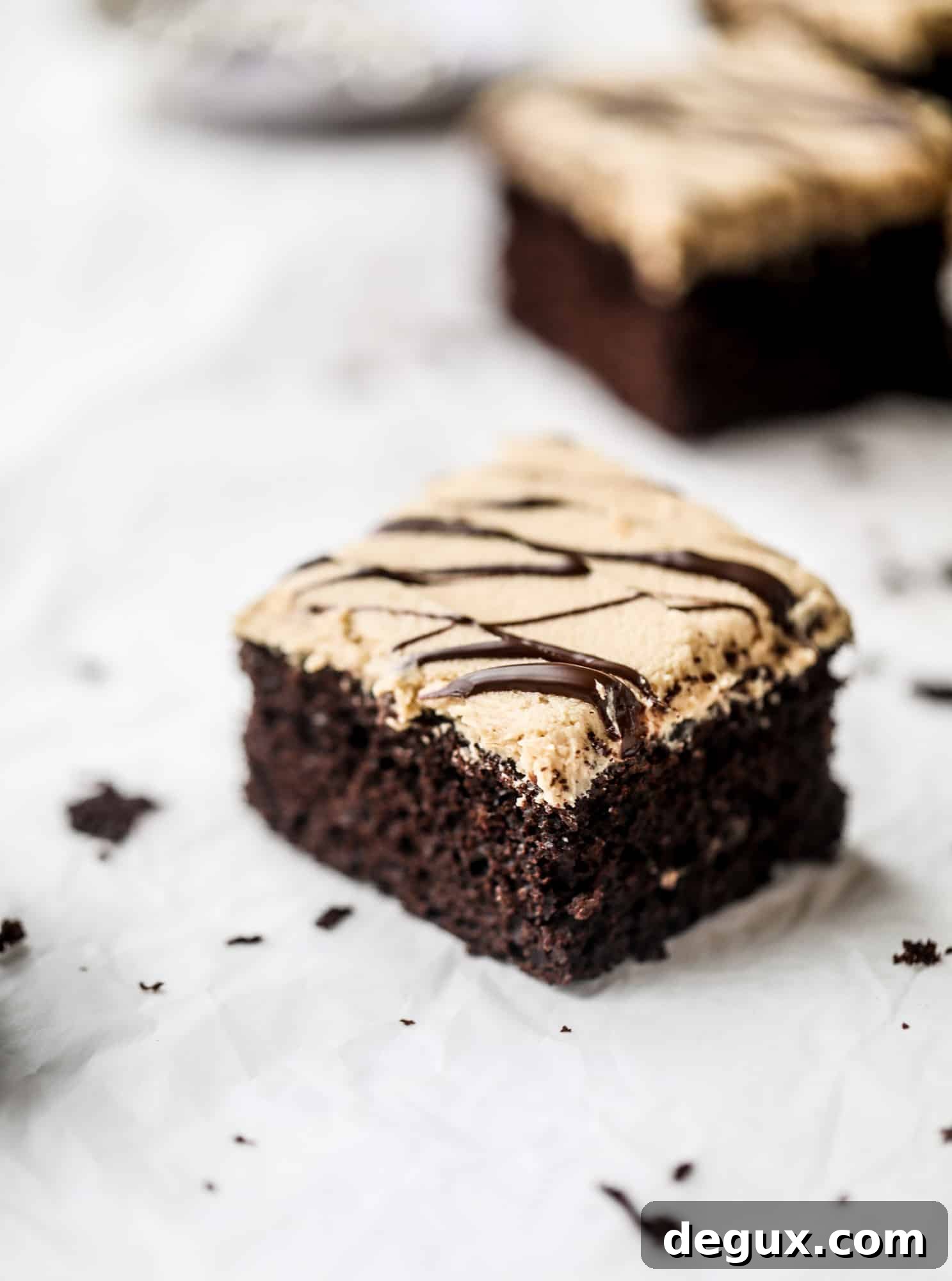 Chocolate Sheet Cake with Creamy Peanut Butter Frosting 2 Easy chocolate peanut butter cake is the way to my heart. Moist chocolate cake, fluffy peanut butter frosting. It's the perfect dessert, anytime! I howsweeteats.com #chocolatepeanutbutter #cake