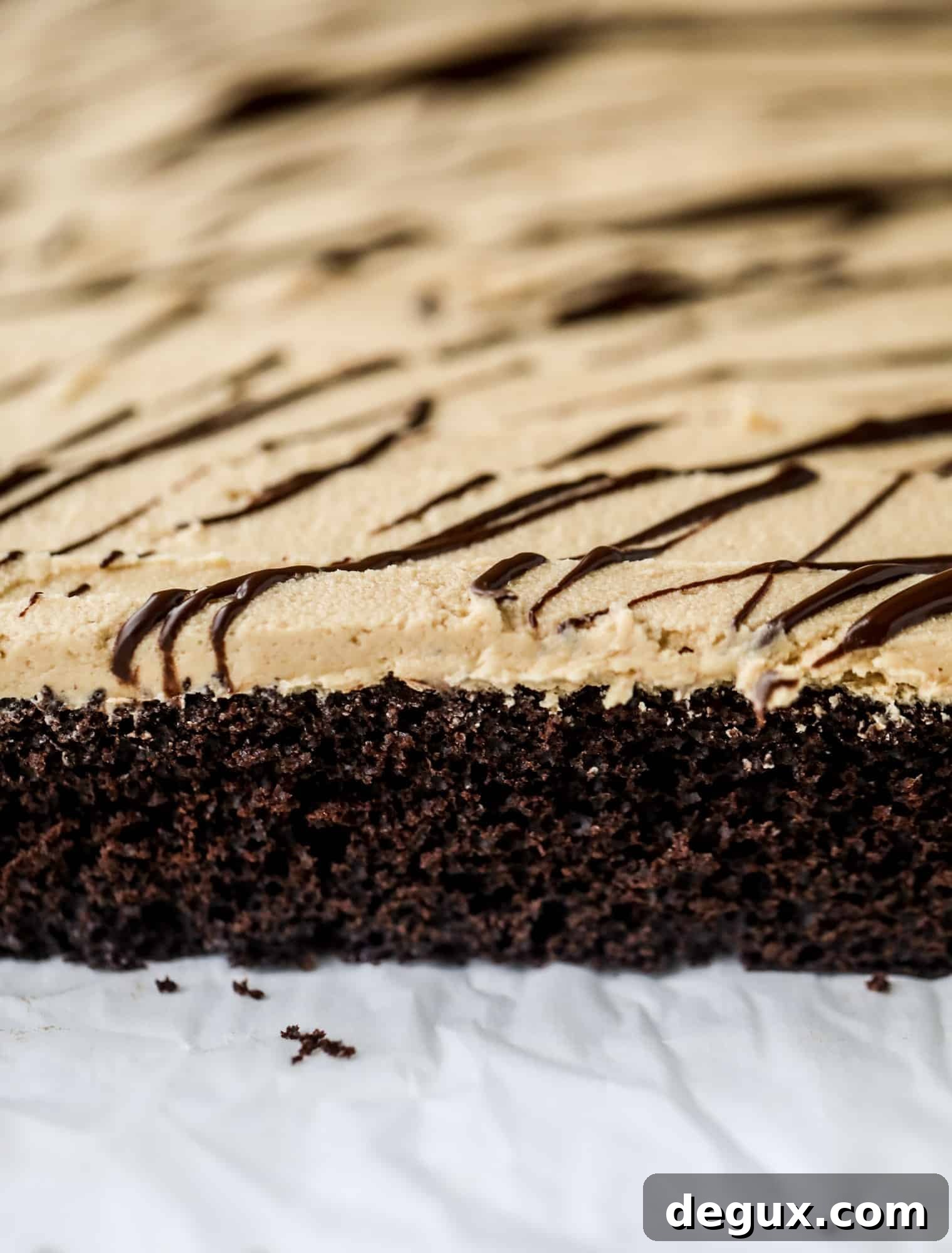 Chocolate Sheet Cake with Creamy Peanut Butter Frosting 7 Easy chocolate peanut butter cake is the way to my heart. Moist chocolate cake, fluffy peanut butter frosting. It's the perfect dessert, anytime! I howsweeteats.com #chocolatepeanutbutter #cake