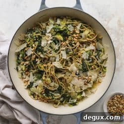 Brussels Sprouts and Kale Spaghetti with Parmesan & Pine Nuts 6 img 58397 5