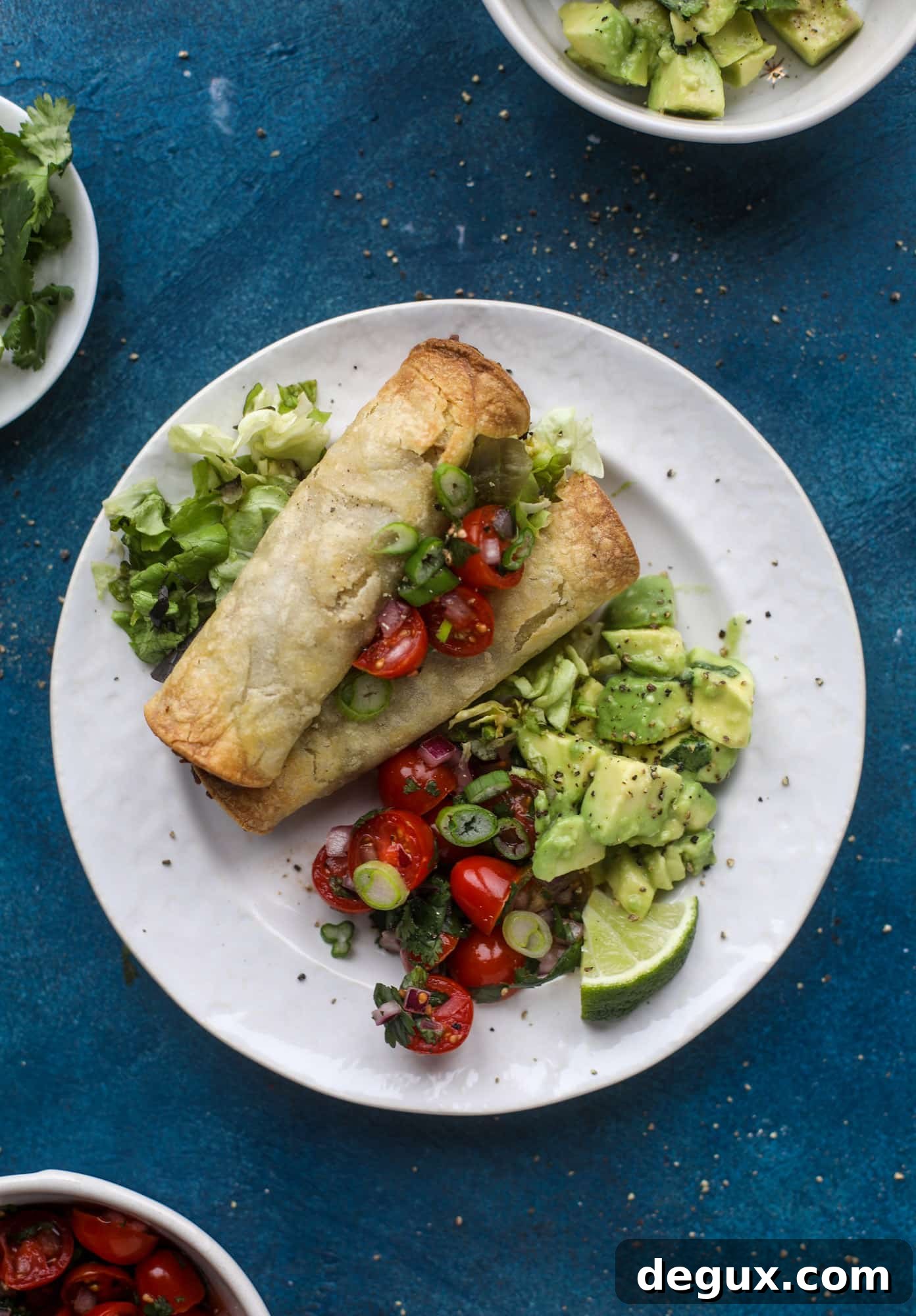 Crispy Black Bean Taquitos with Avocado Pico de Gallo 2 Saucy baked black bean taquitos have a crunchy outside and a creamy, flavorful inside. Served with a pico de gallo, they are an easy weeknight meal!
