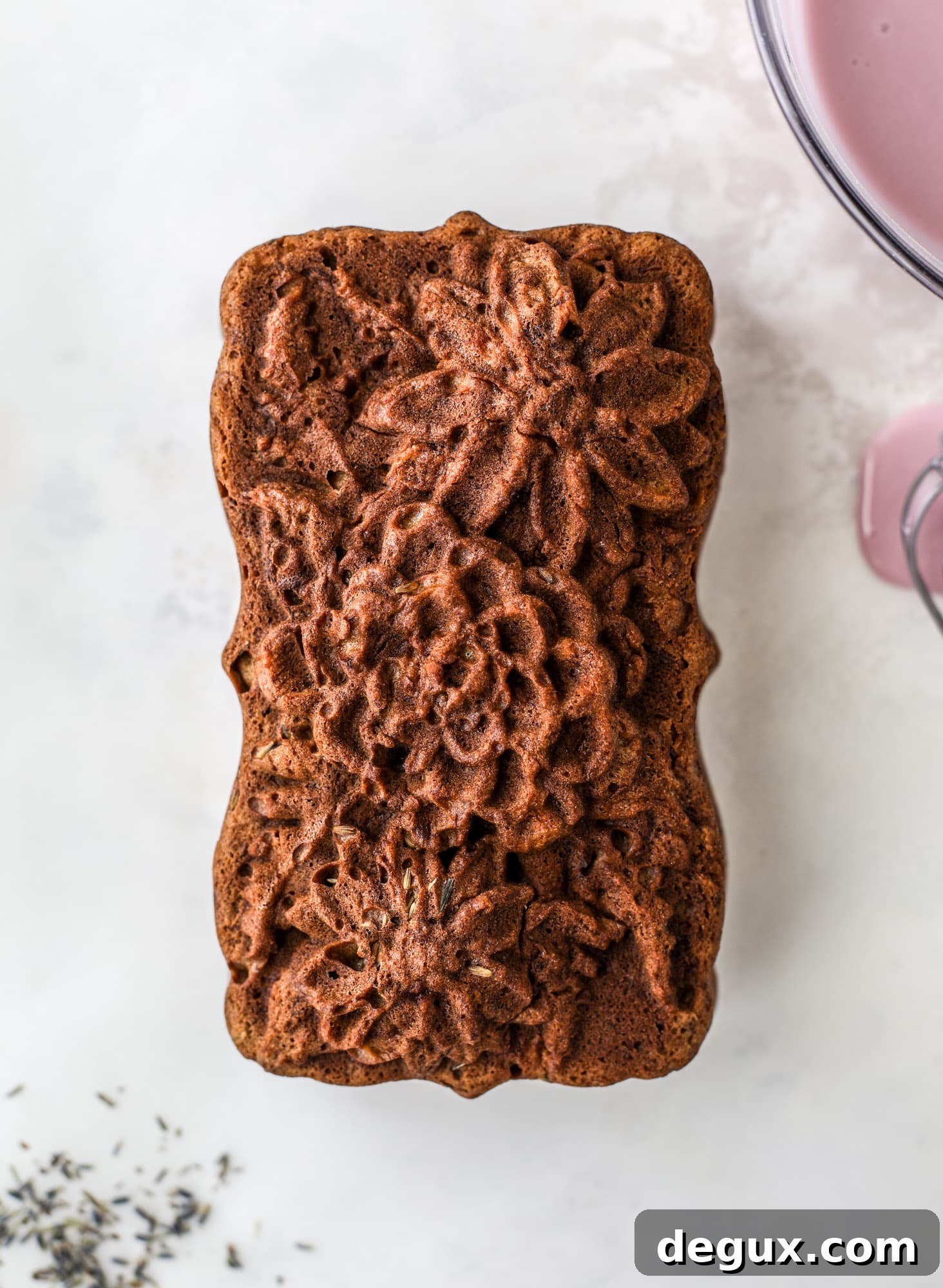Lavender Banana Bread Recipe with Floral Honey Glaze 3 This floral loaf pan is the cutest!