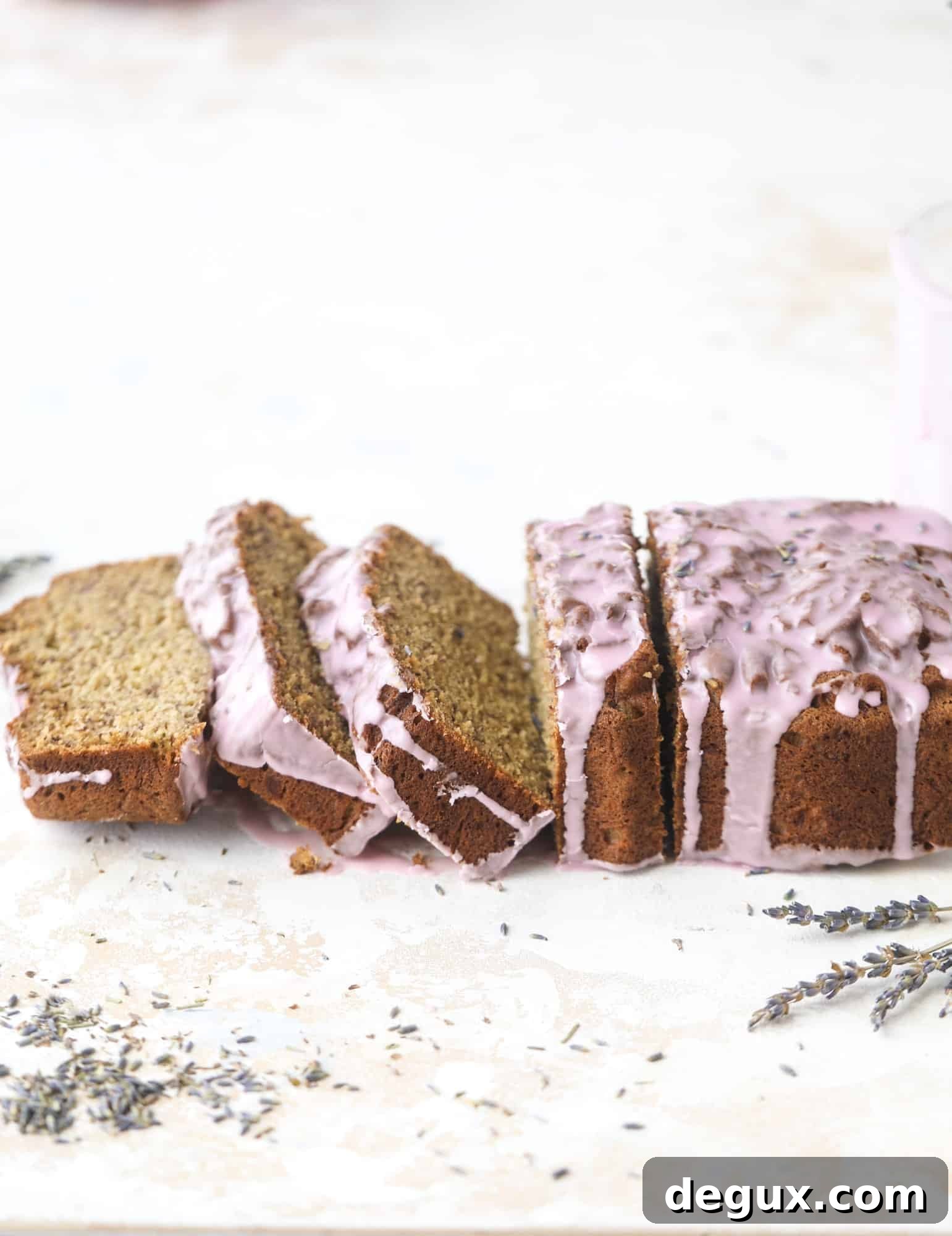 Lavender Banana Bread Recipe with Floral Honey Glaze 7 Another view of the loaf