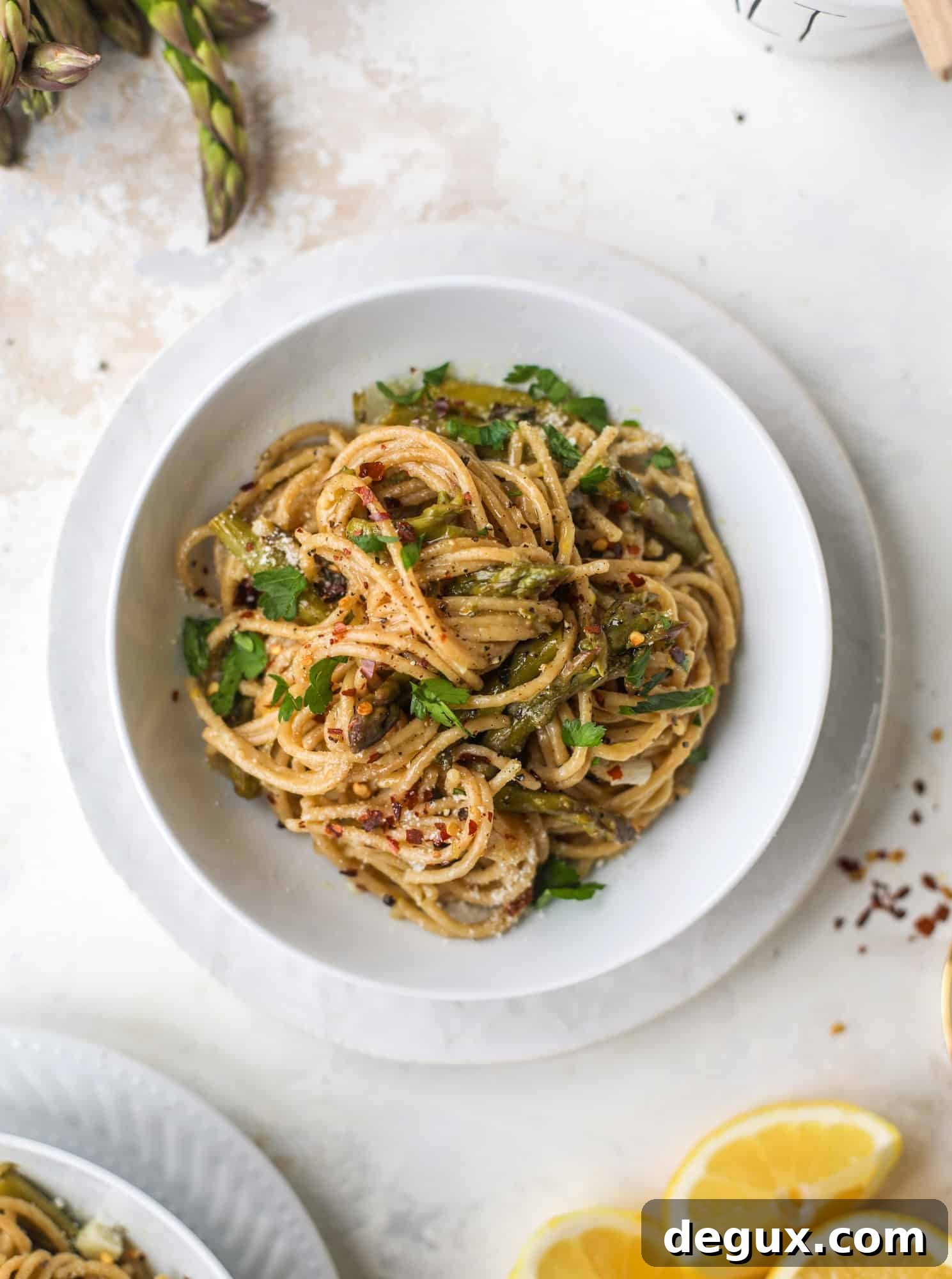 One-Pot Asparagus and Mascarpone Pasta Recipe 5 A perfect one pot pasta made with asparagus, shallots, lemon and mascarpone cheese. The best weeknight dinner that comes together in a snap!