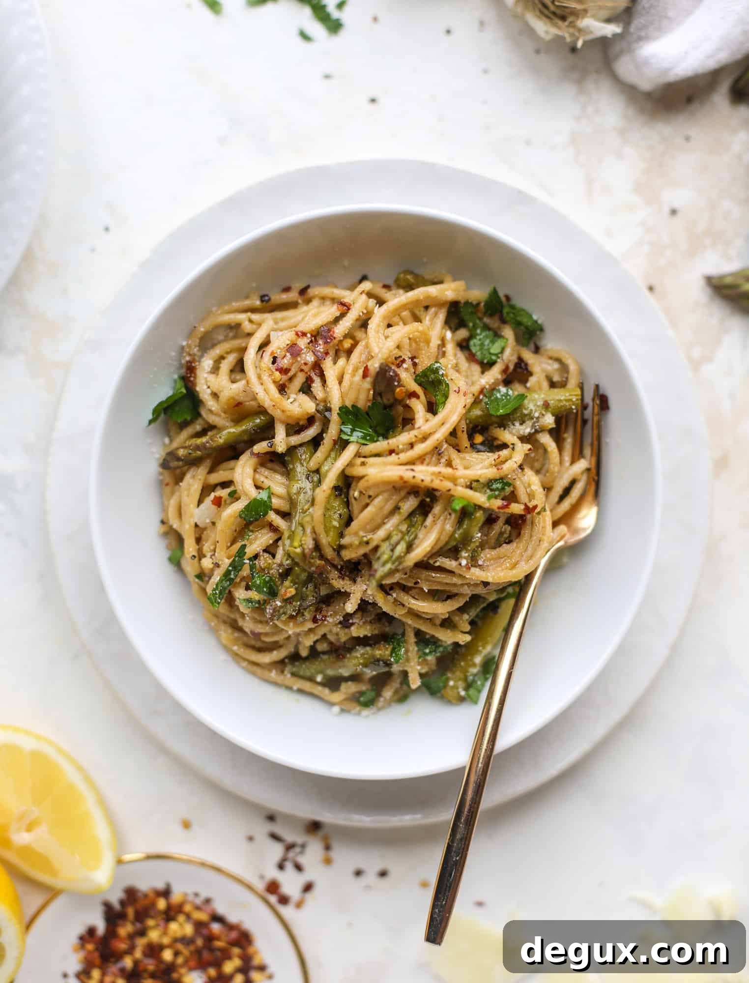 One-Pot Asparagus and Mascarpone Pasta Recipe 7 A perfect one pot pasta made with asparagus, shallots, lemon and mascarpone cheese. The best weeknight dinner that comes together in a snap!