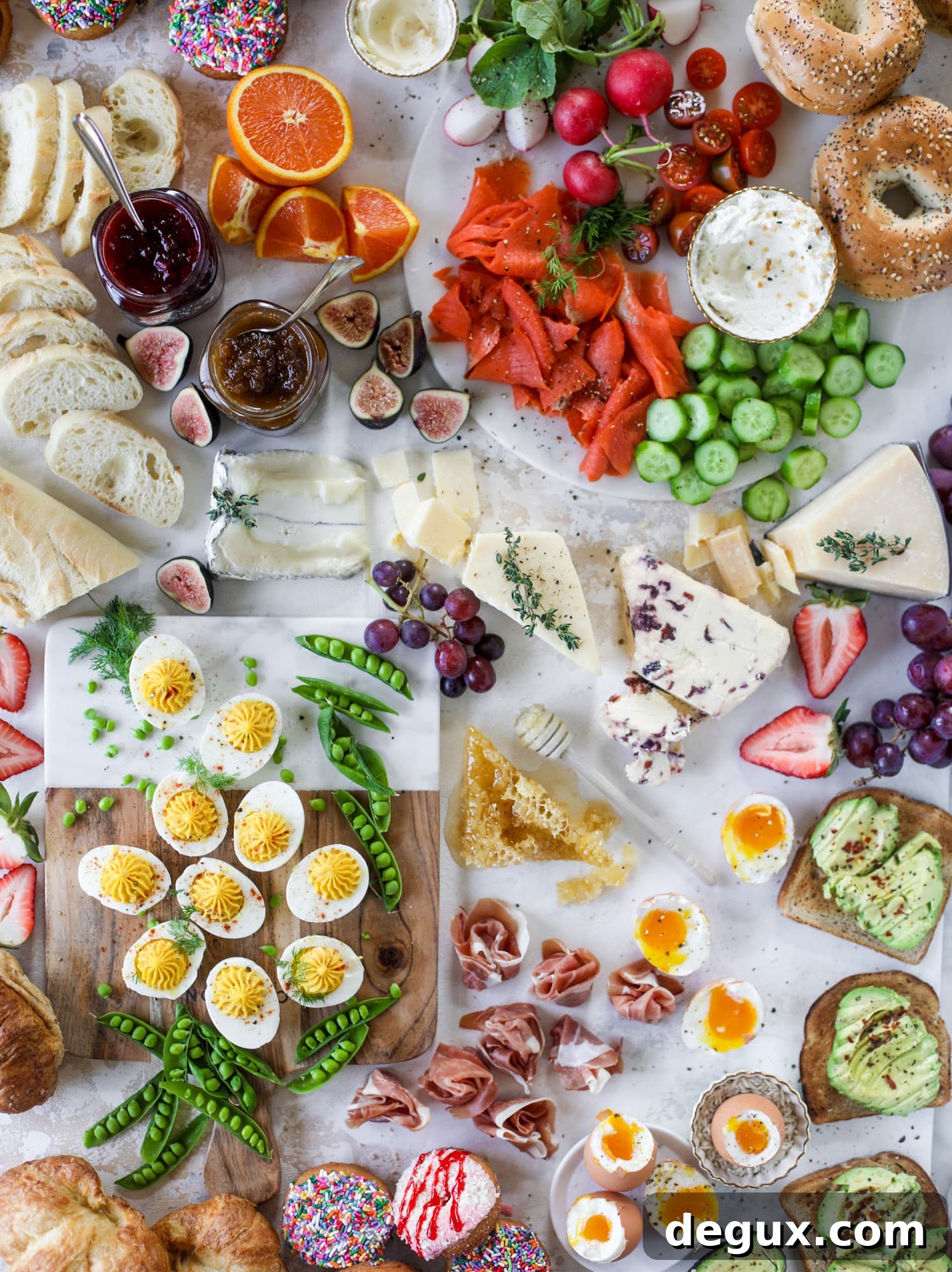 Build an Easter Brunch Board with Calabrian Chili Bloody Marys 5 The highlight of this Easter brunch board are the deviled eggs and soft boiled eggs! Add some avocado toast, donuts and bloody marys and you've arrived. I howsweeteats.com #brunch #board