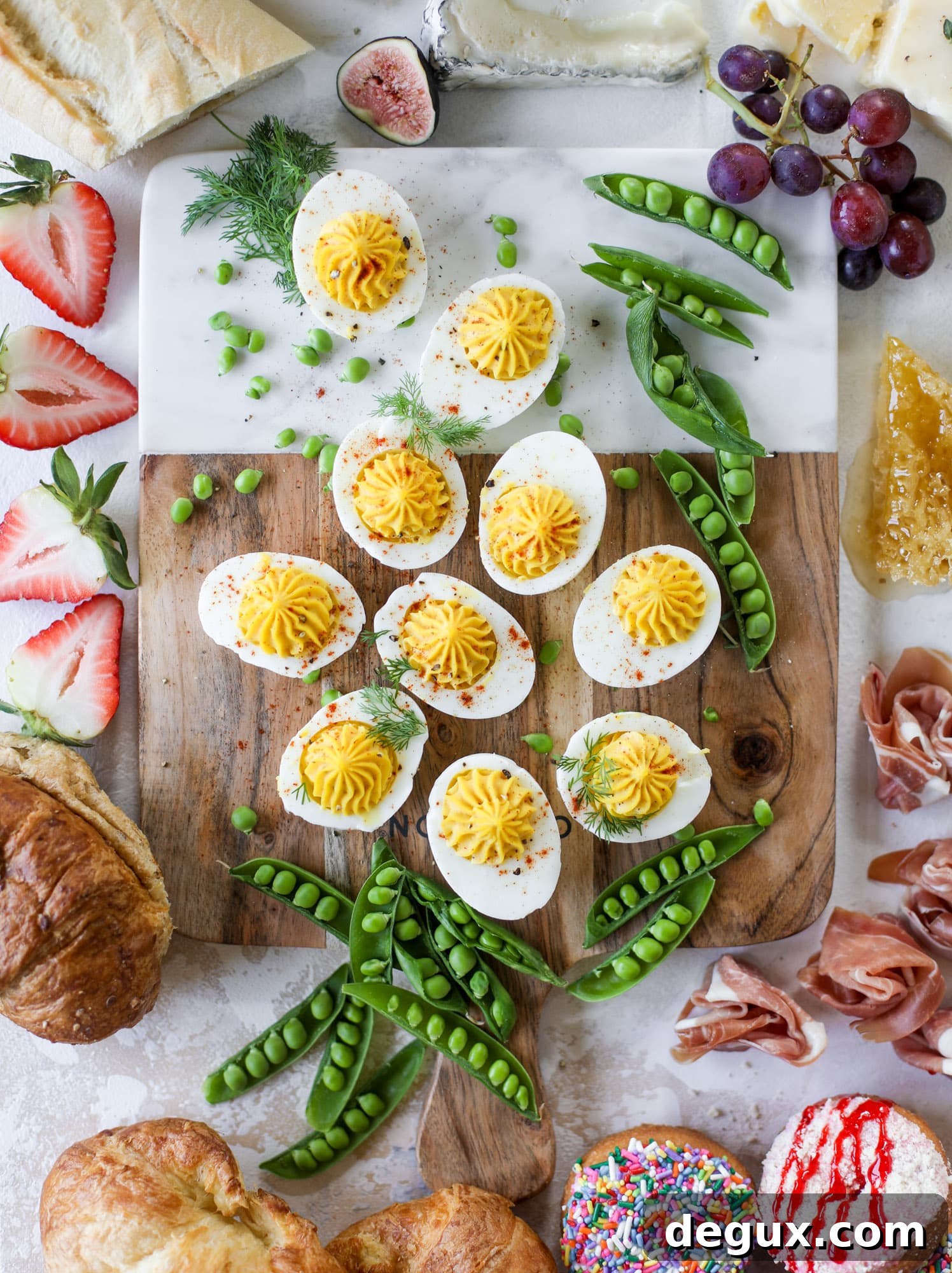 Build an Easter Brunch Board with Calabrian Chili Bloody Marys 6 The highlight of this Easter brunch board are the deviled eggs and soft boiled eggs! Add some avocado toast, donuts and bloody marys and you've arrived. I howsweeteats.com #brunch #board