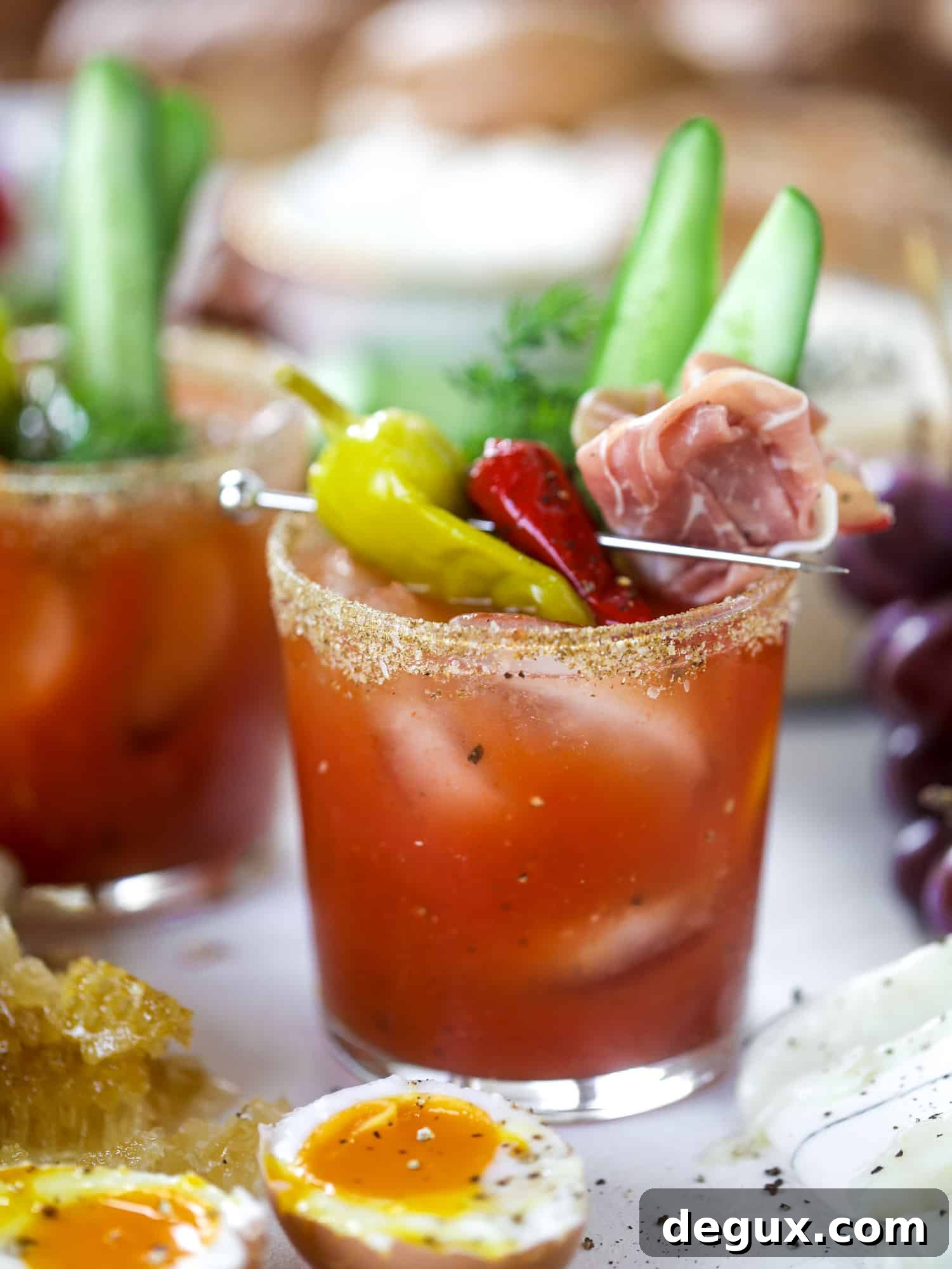 Build an Easter Brunch Board with Calabrian Chili Bloody Marys 8 The highlight of this Easter brunch board are the deviled eggs and soft boiled eggs! Add some avocado toast, donuts and bloody marys and you've arrived. I howsweeteats.com #brunch #board