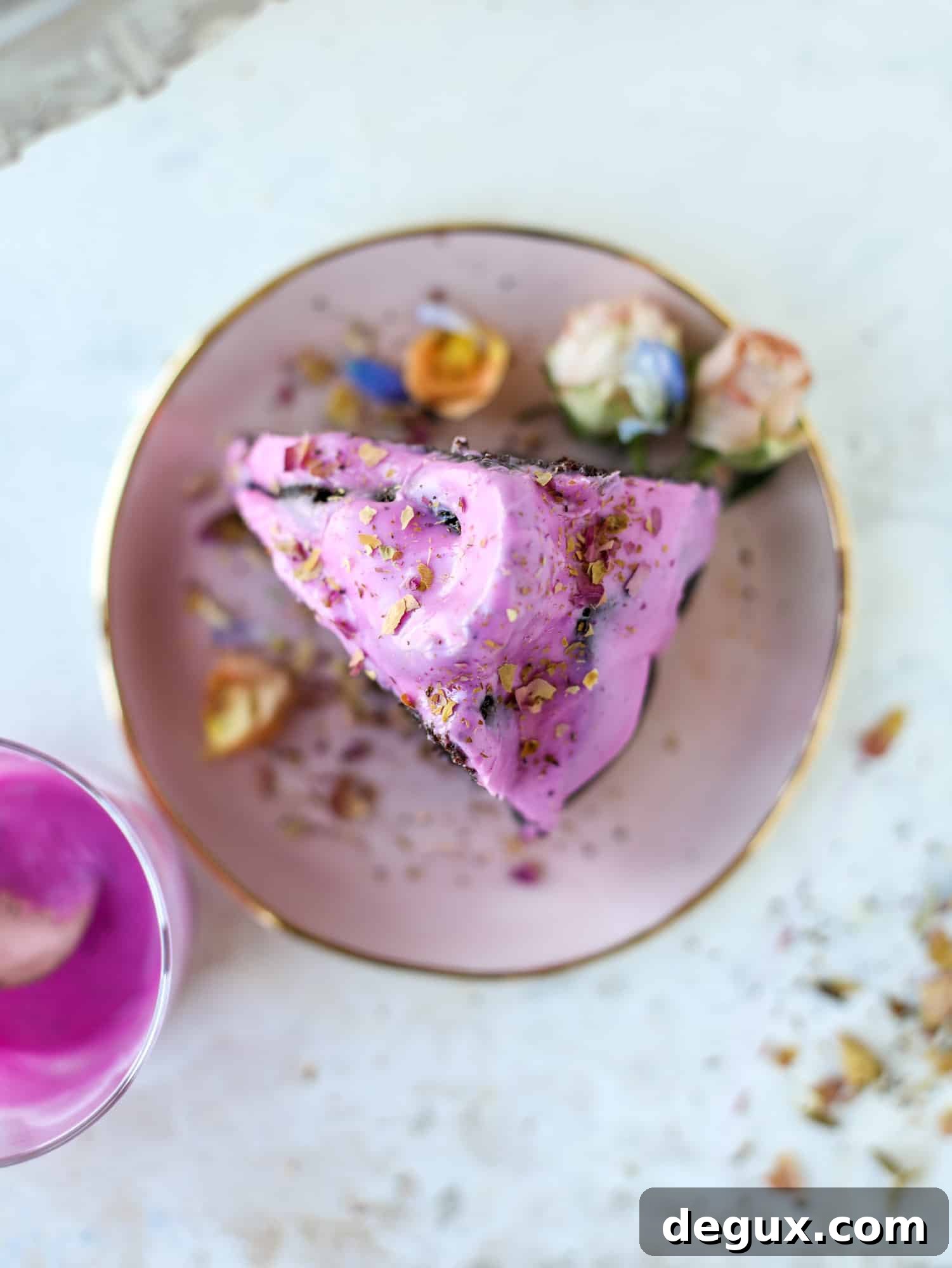 Indulgent Dark Chocolate Dragon Fruit Cake Recipe 8 slice of chocolate dragon fruit cake