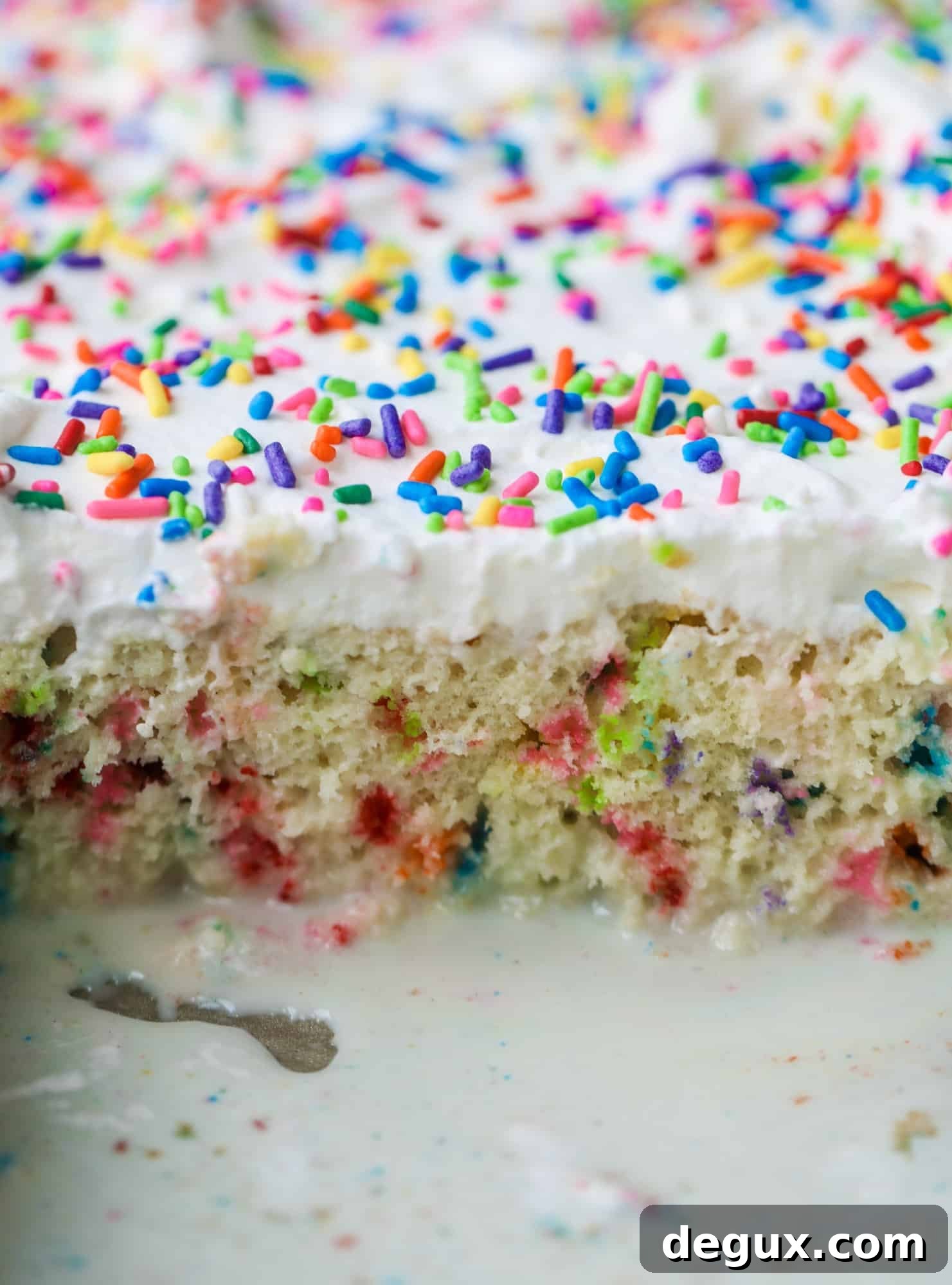A sprinkled twist on the classic tres leches! Tres leches confetti cake is full of rainbow sprinkles and tastes like heaven. So easy to make!