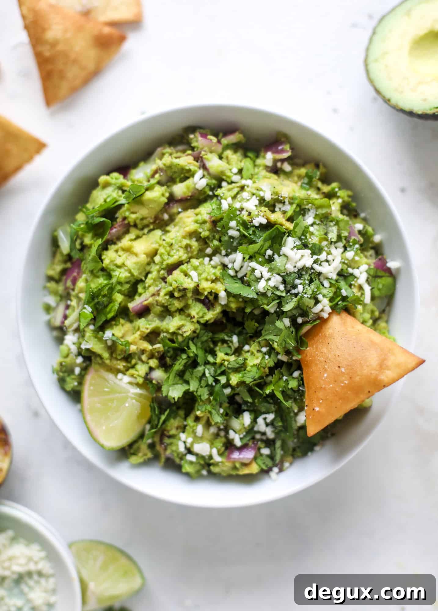Grilled Avocado and Cotija Cheese Dip Recipe 2 Take your guac up a notch by grilling the ingredients! This grilled guacamole is smoky and flavorful and just begging for all the chips.