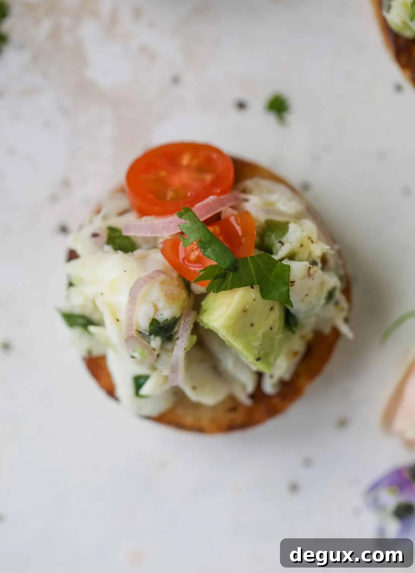 Crab and Avocado Salad on Garlic Butter Toast 6 The cutest crab salad toasts are perfect for a snack, appetizer or light meal with a greens salad. This avocado crab salad is so refreshing and light!