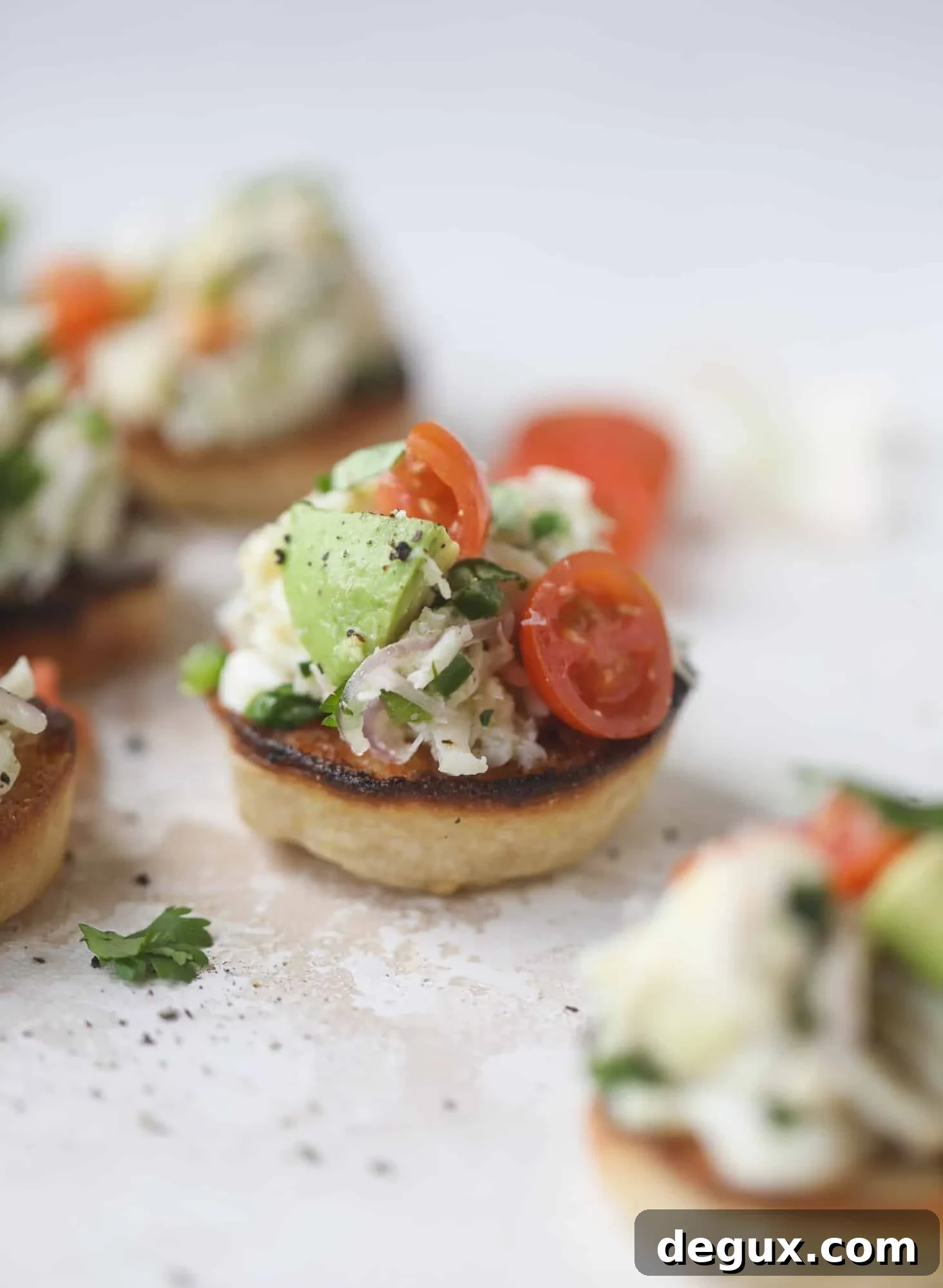 Crab and Avocado Salad on Garlic Butter Toast 7 The cutest crab salad toasts are perfect for a snack, appetizer or light meal with a greens salad. This avocado crab salad is so refreshing and light!