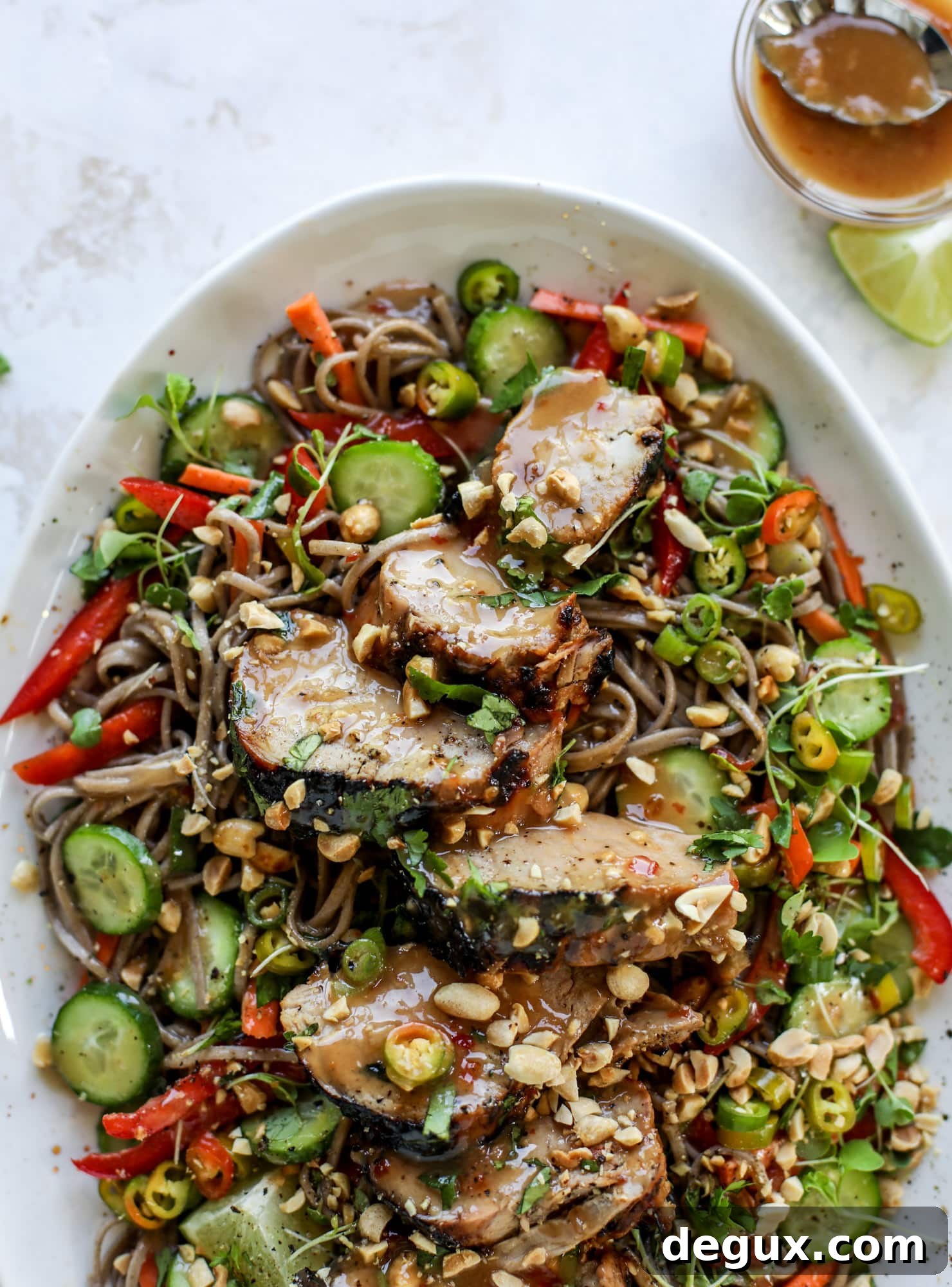 grilled thai pork tenderloin with soba noodle salad