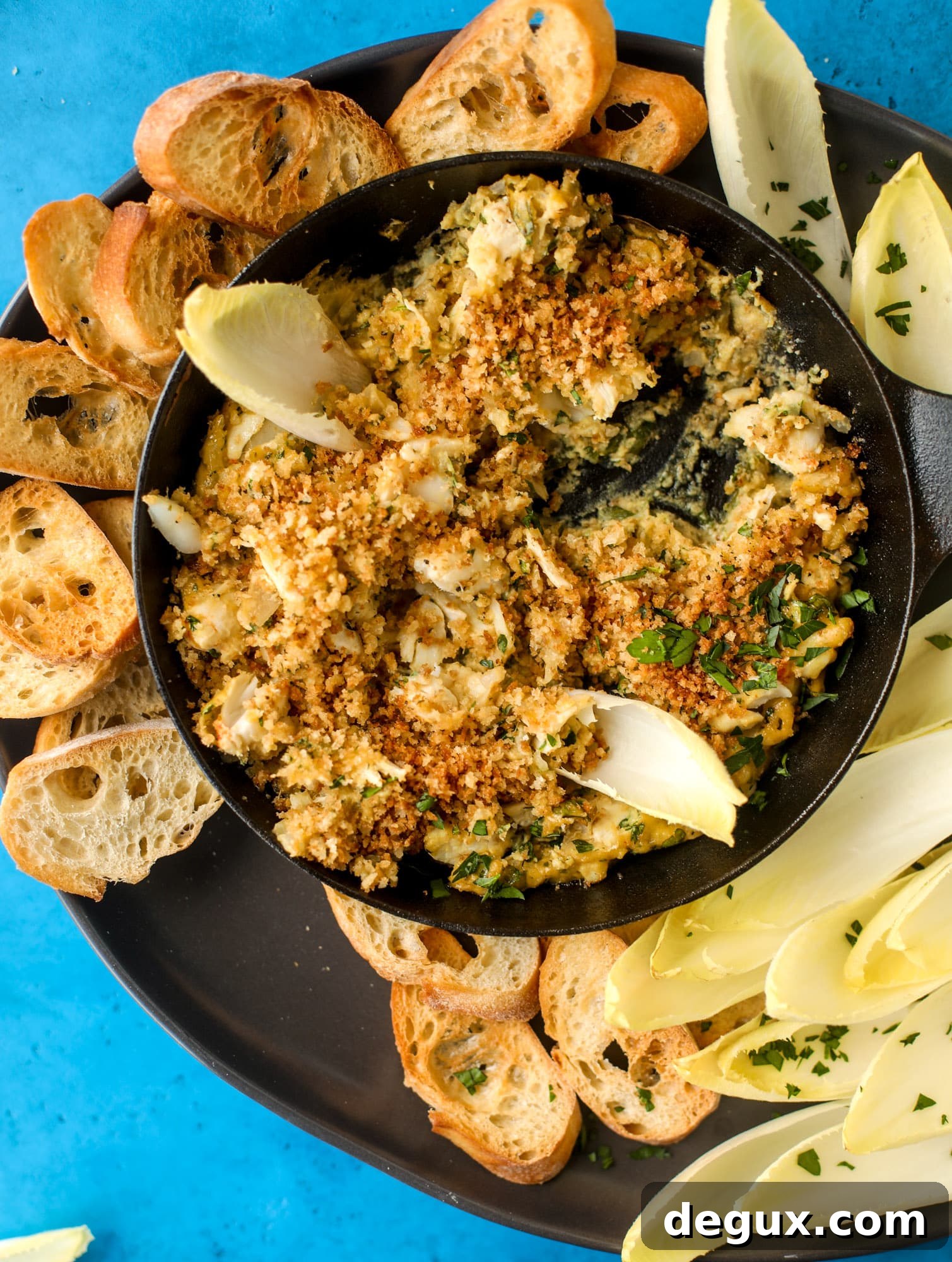 Creamy Deviled Crab Dip Recipe for Parties and Appetizers 2 This deviled crab dip is the perfect hot summer appetizer. Lump crab, a creamy, decadent sauce, crunchy breadcrumbs and fresh endive for dipping. YES.