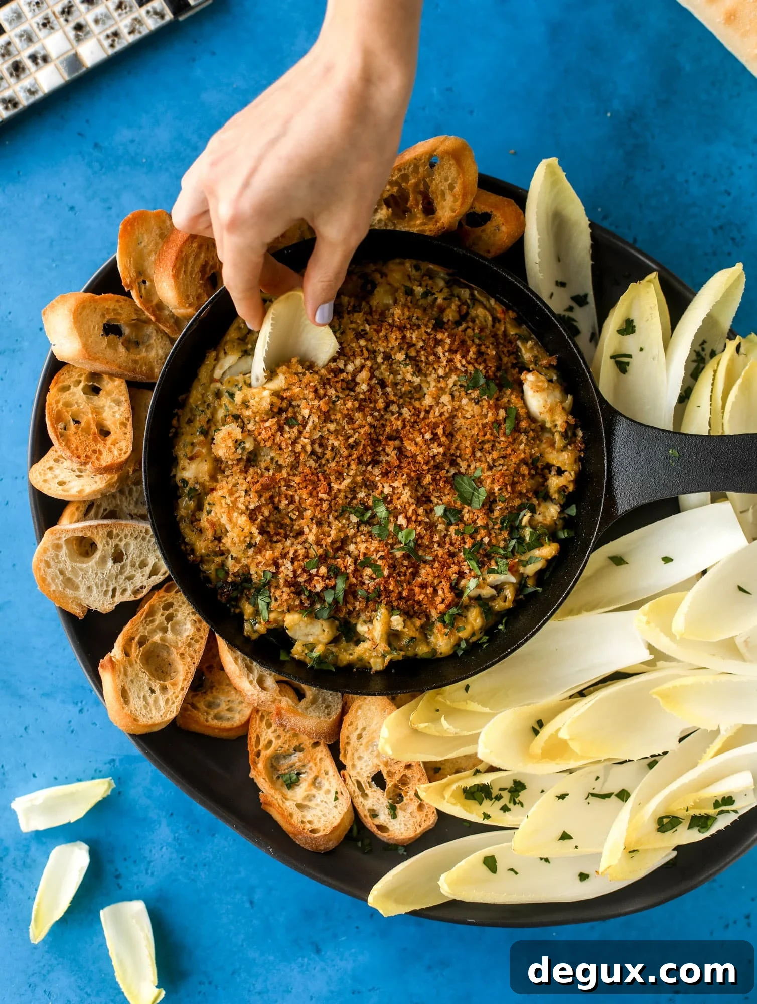 Creamy Deviled Crab Dip Recipe for Parties and Appetizers 6 This deviled crab dip is the perfect hot summer appetizer. Lump crab, a creamy, decadent sauce, crunchy breadcrumbs and fresh endive for dipping. YES.