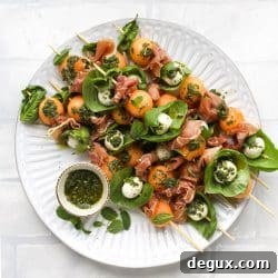 Cantaloupe Prosciutto Caprese Skewers with Lemon-Mint Pesto 7 img 60717 8