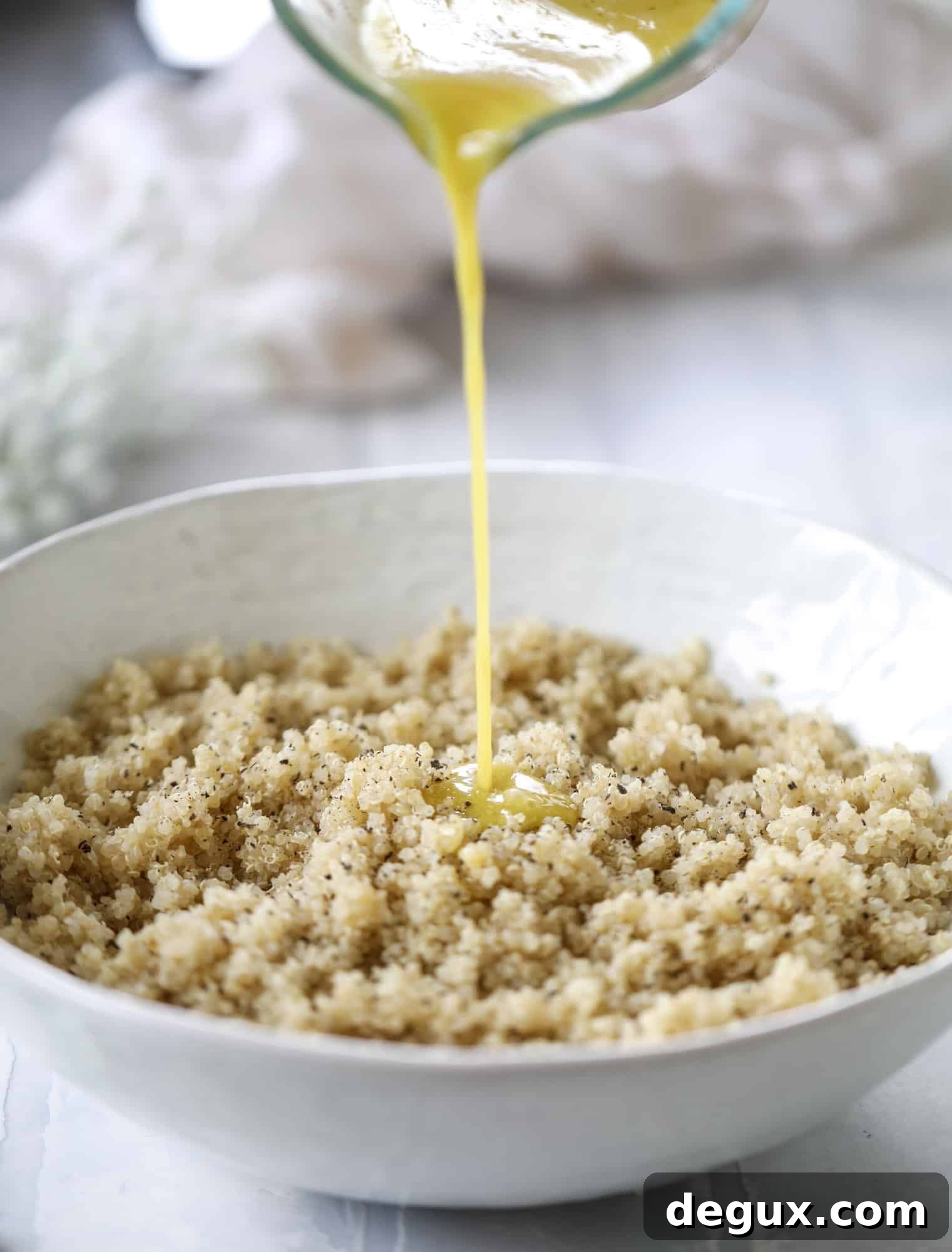 lemon vinaigrette on quinoa