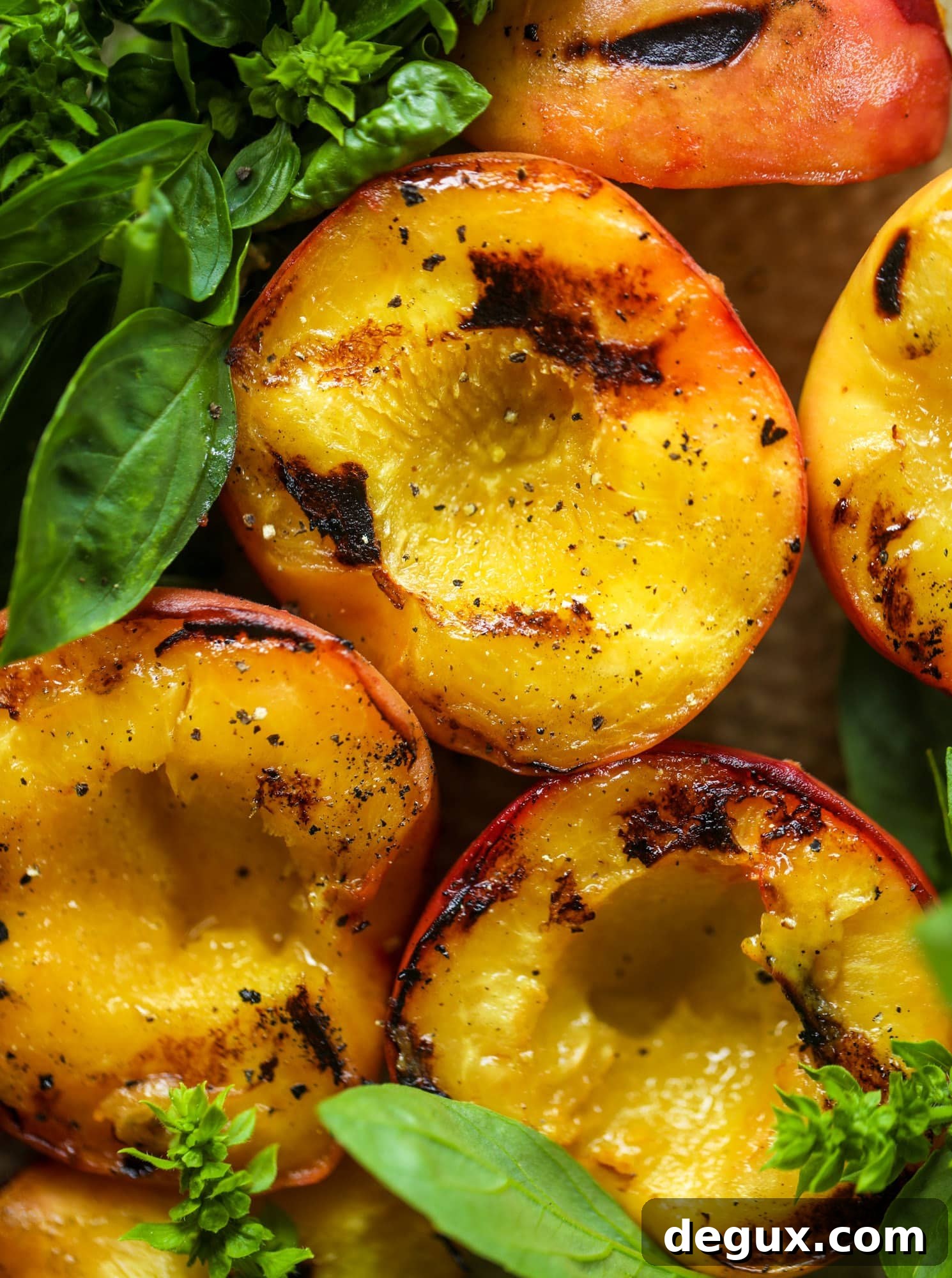 Burrata, Peach & Pancetta Crostini with Basil Butter 4 grilled peaches and basil