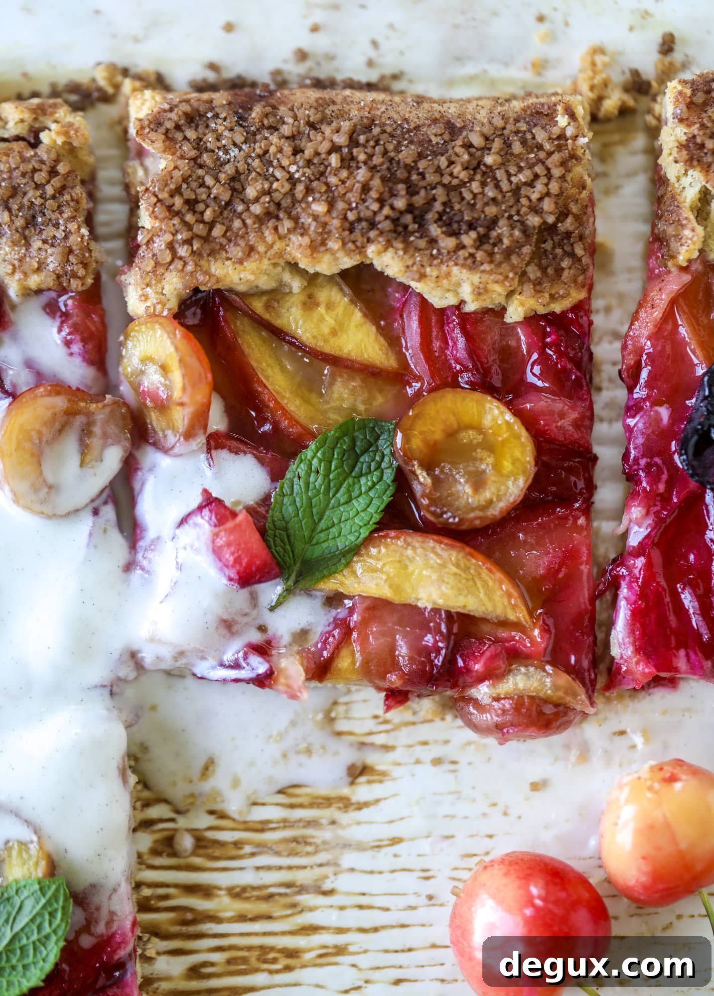 I love a stone fruit tart! Peaches, plums, pluots and cherries come together in a golden cinnamon sugar crust for the ultimate summer dessert.