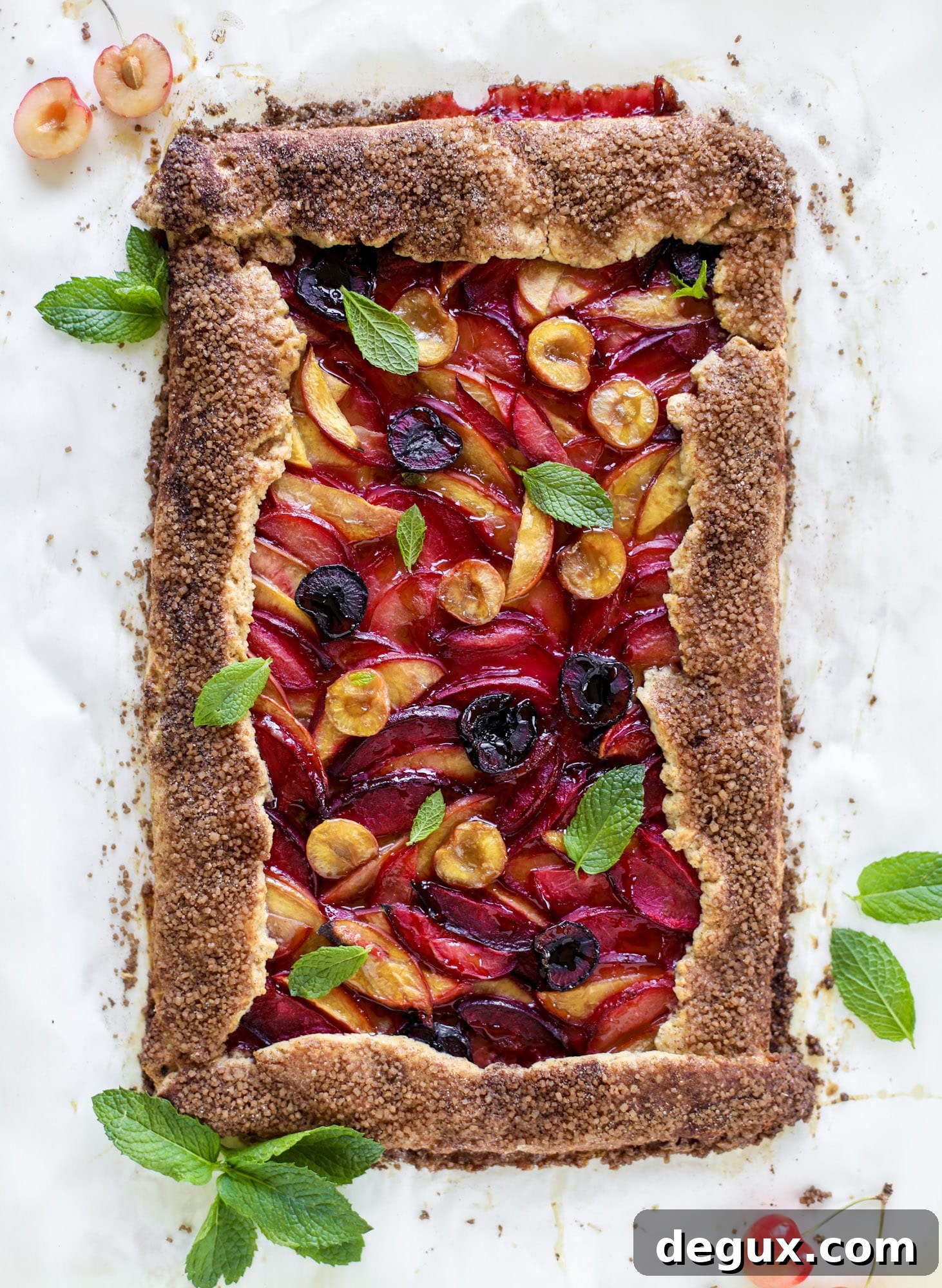 I love a stone fruit tart! Peaches, plums, pluots and cherries come together in a golden cinnamon sugar crust for the ultimate summer dessert.