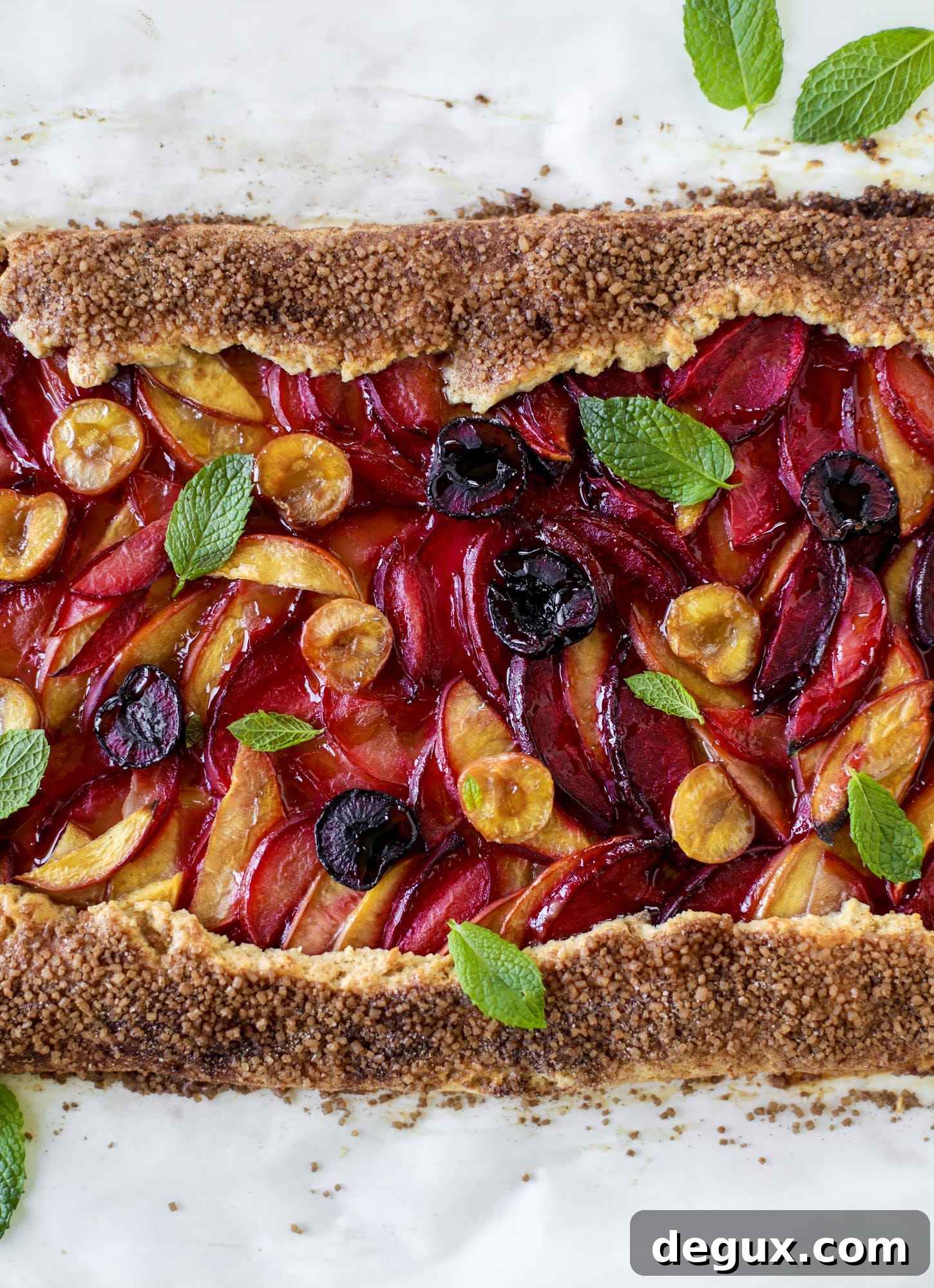 I love a stone fruit tart! Peaches, plums, pluots and cherries come together in a golden cinnamon sugar crust for the ultimate summer dessert.