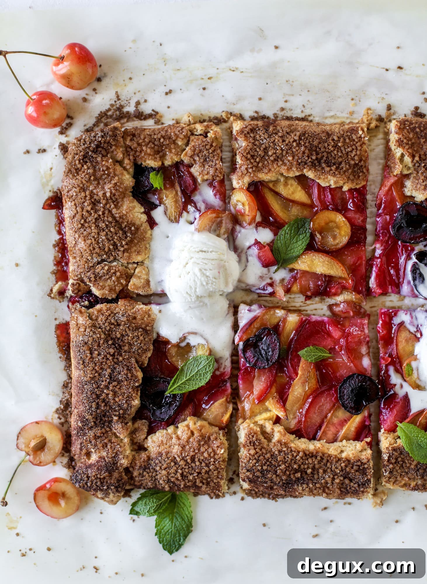 I love a stone fruit tart! Peaches, plums, pluots and cherries come together in a golden cinnamon sugar crust for the ultimate summer dessert.