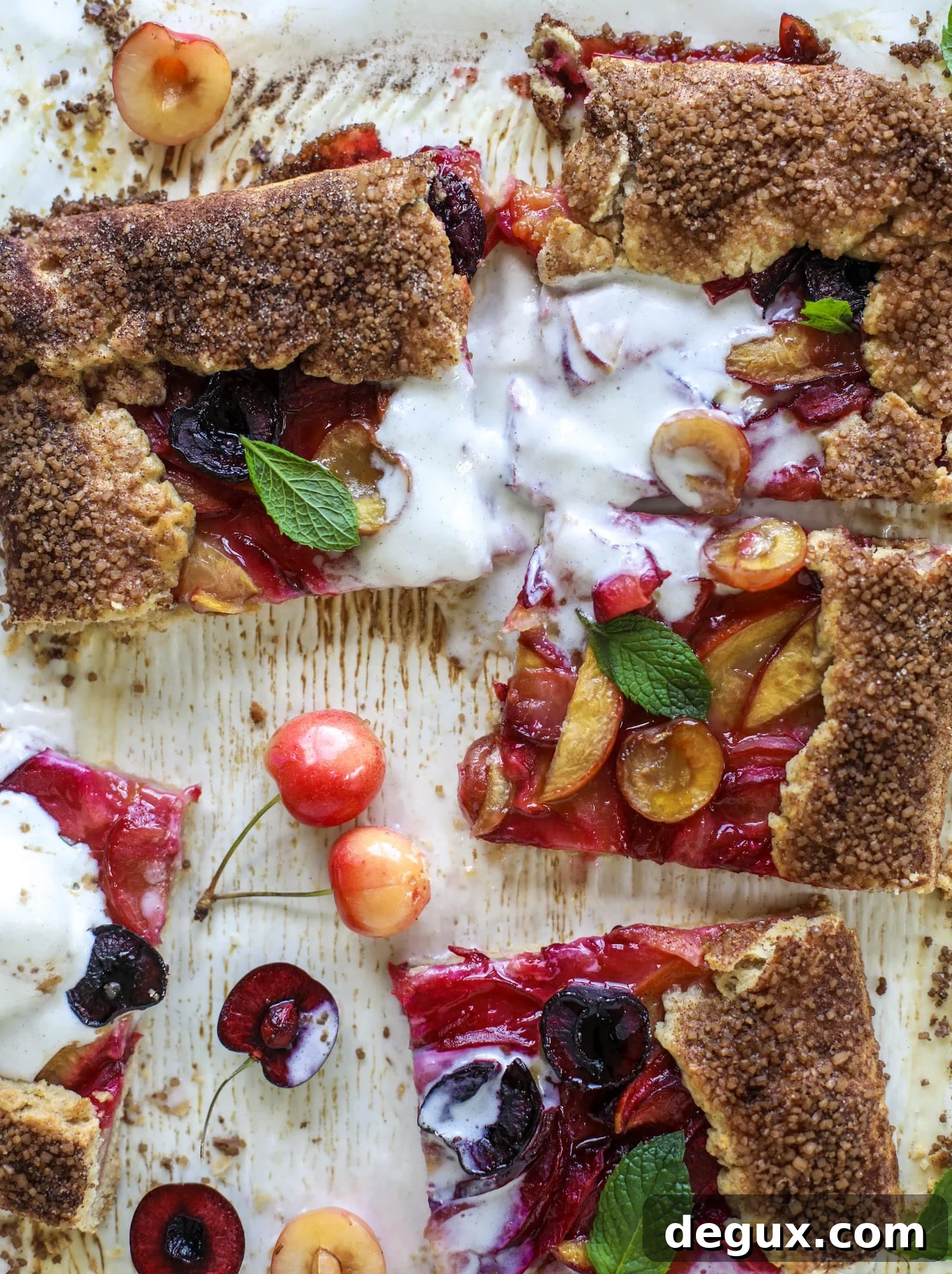 I love a stone fruit tart! Peaches, plums, pluots and cherries come together in a golden cinnamon sugar crust for the ultimate summer dessert.