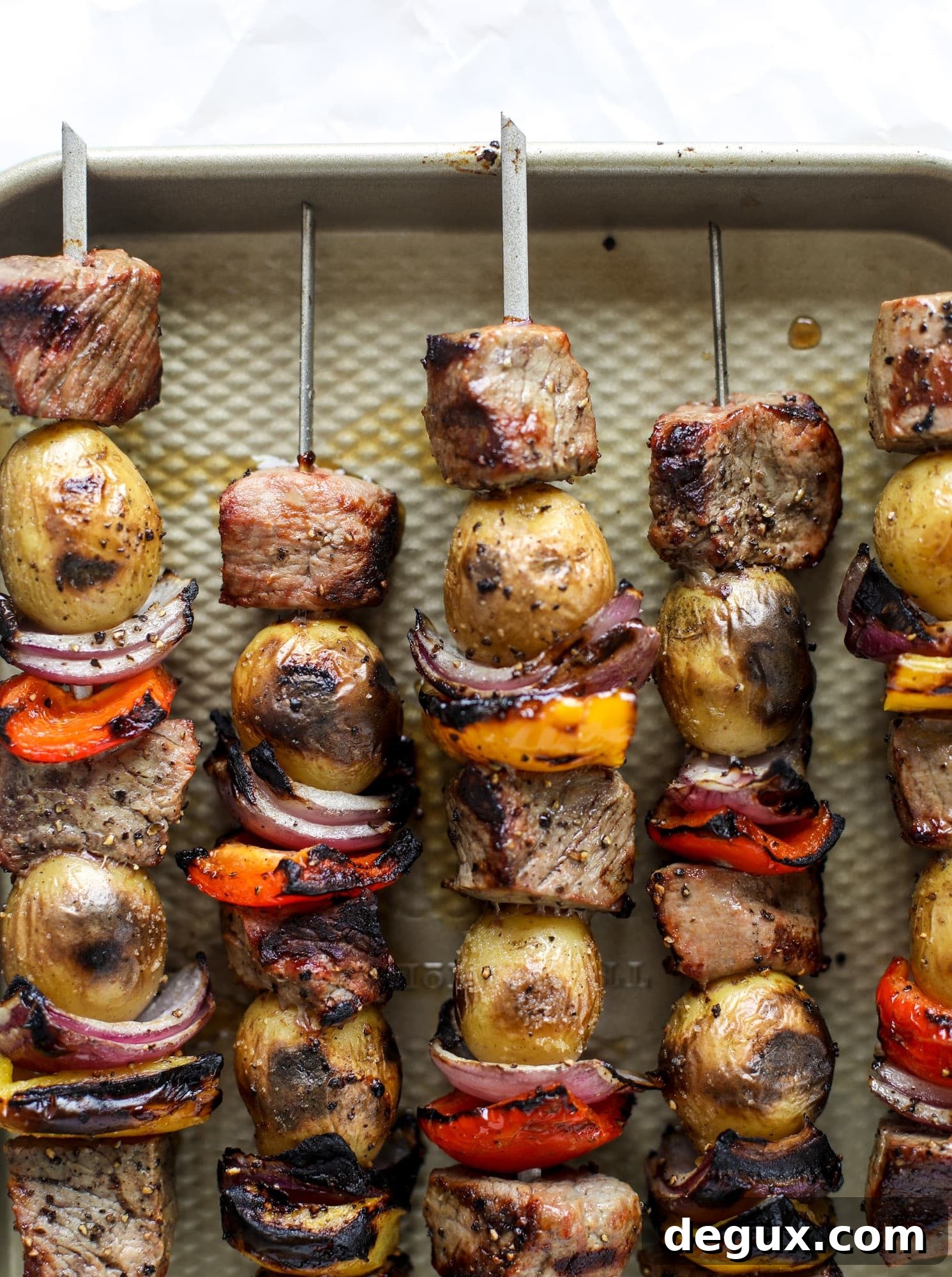 Grilled Filet and Potato Skewers with Rosemary Chimichurri Sauce 5 perfectly grilled kebabs