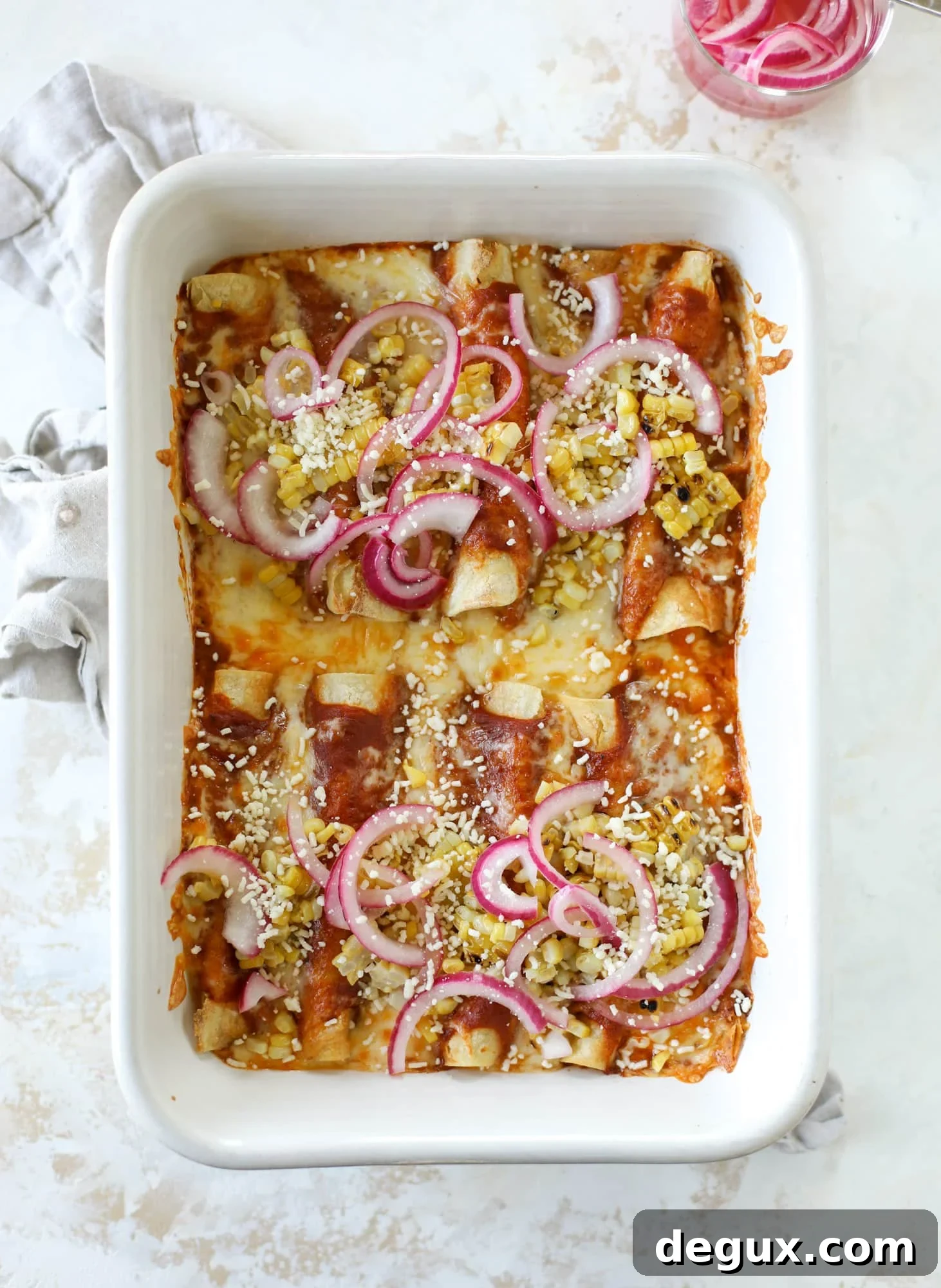 Summer Grilled Corn Enchiladas with Smoky Chipotle Sauce 5 These grilled corn enchiladas are the perfect summer meal! Grilled corn, zucchini, homemade sauce and cheese come together for a flavor explosion!
