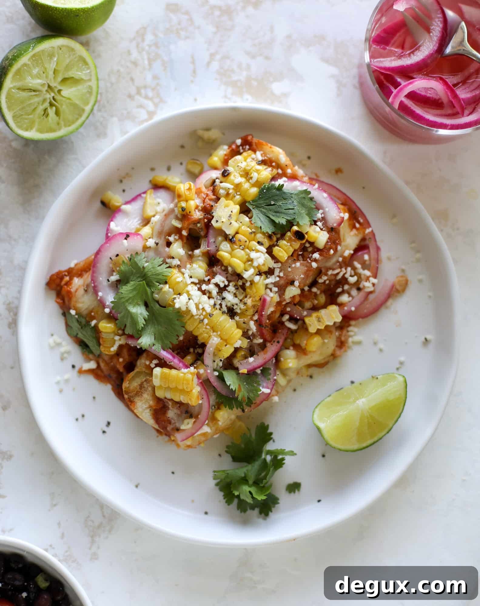 Summer Grilled Corn Enchiladas with Smoky Chipotle Sauce 8 These grilled corn enchiladas are the perfect summer meal! Grilled corn, zucchini, homemade sauce and cheese come together for a flavor explosion!