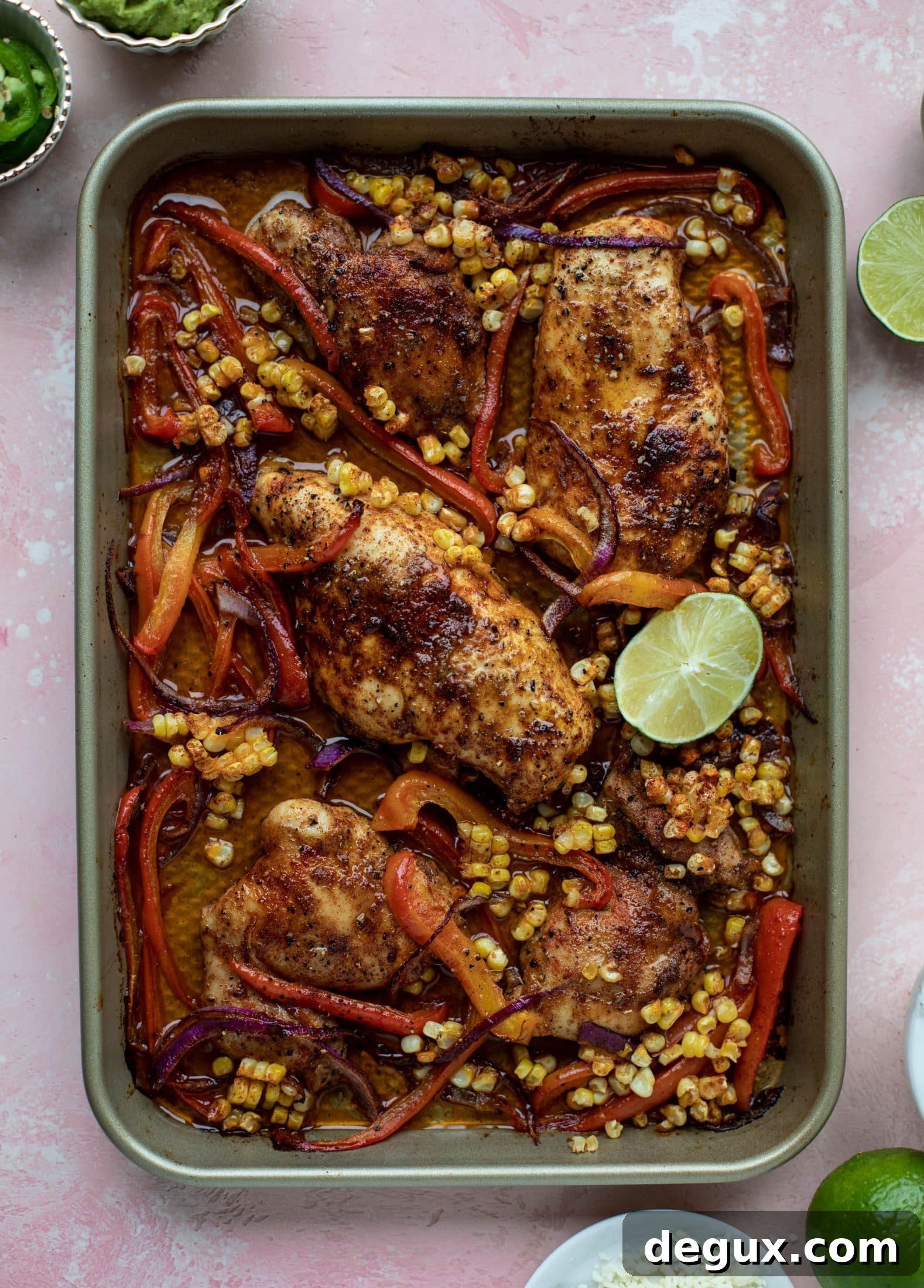 This sheet pan nacho chicken recipe results in the juiciest, more flavorful chicken that can be served in a multitude of ways!